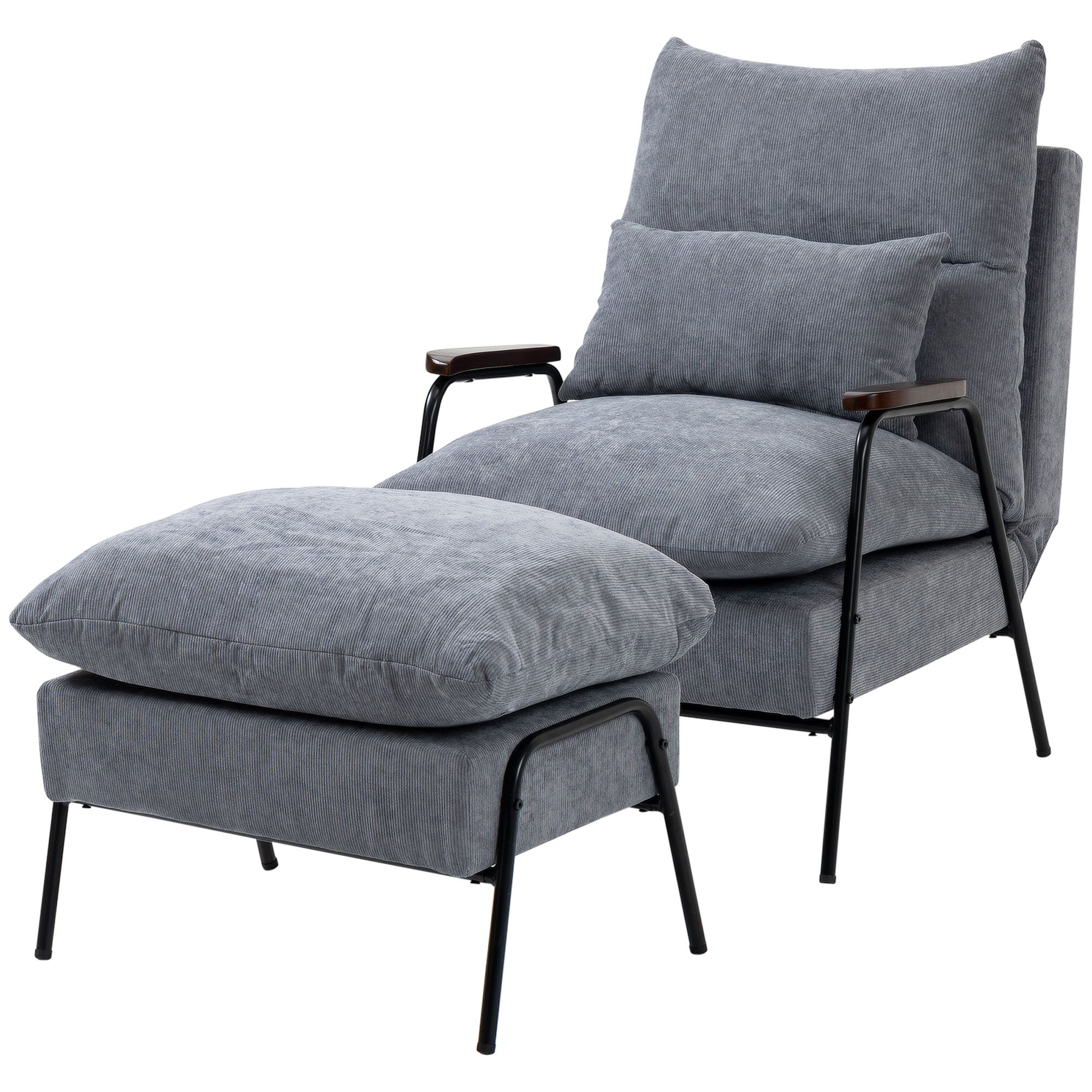 HOMCOM Sessel mit Ottomane Polstersessel Relaxsessel, inkl. Kissen, 68 cm x 91,5 cm x 88 cm, Hellgrau