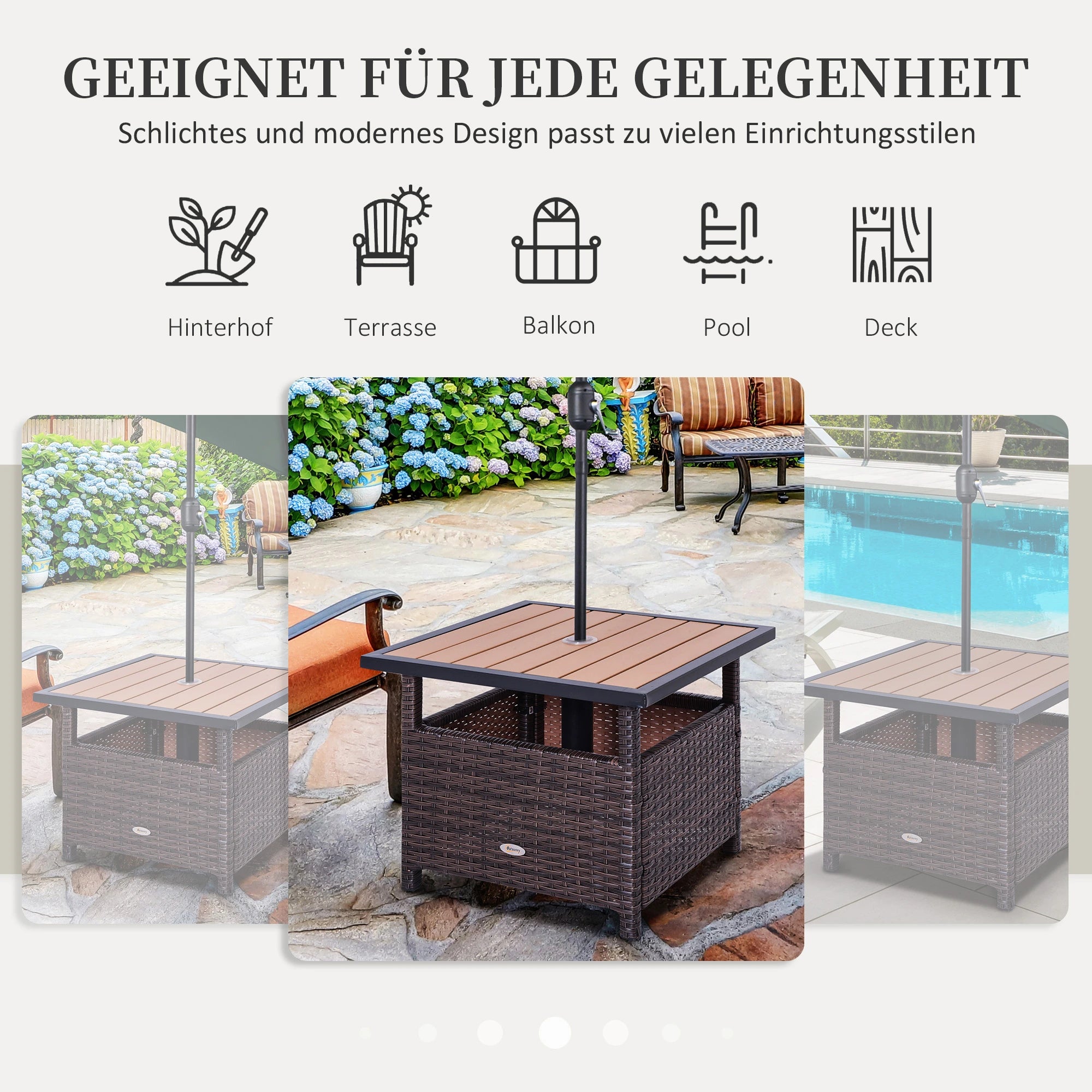 Outsunny Gartentisch mit Schirmständer Polyrattan Braun