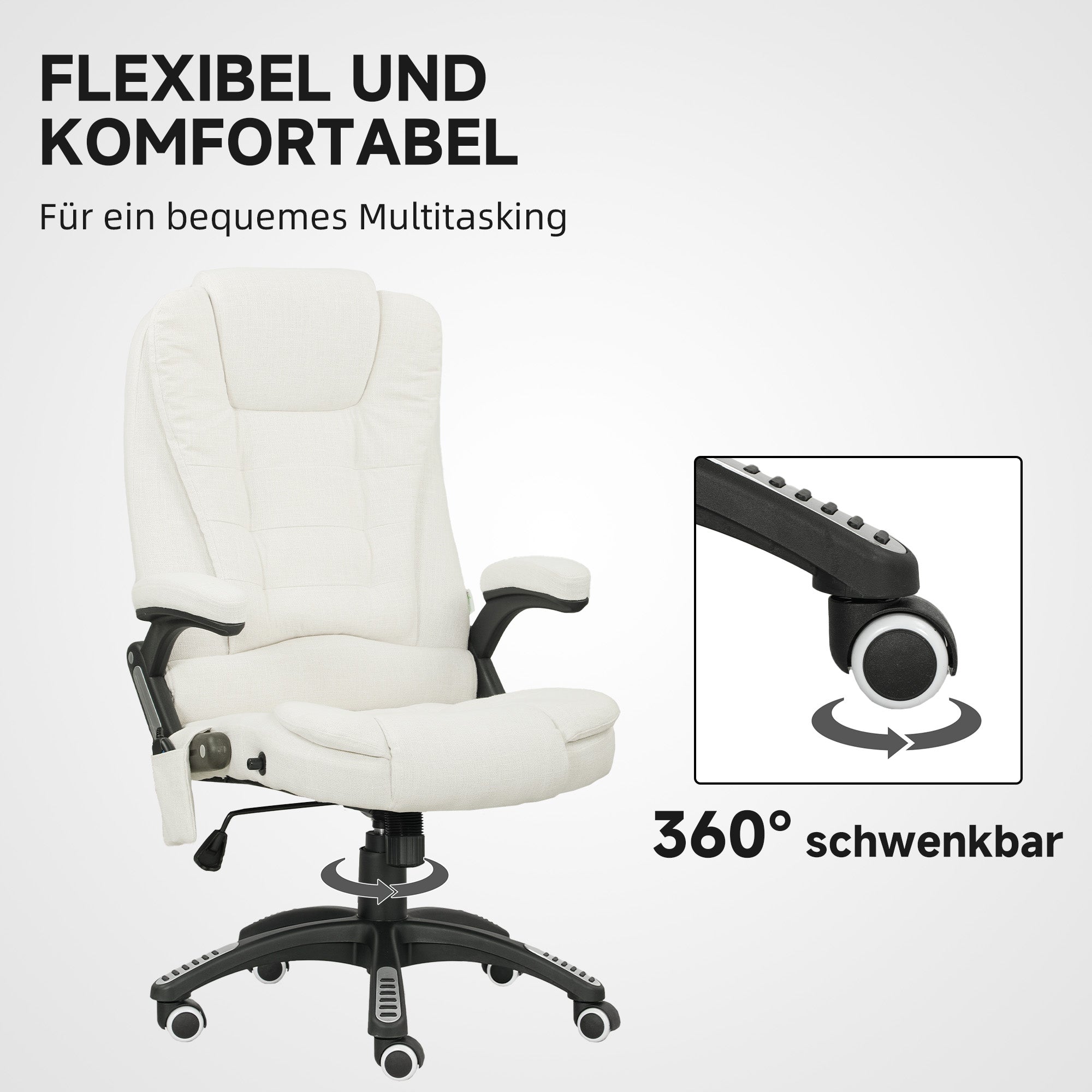 Vinsetto Ergonomischer Schreibtischstuhl mit Massagefunktion, 68 x 72 x 110–120 cm, Cremeweiß