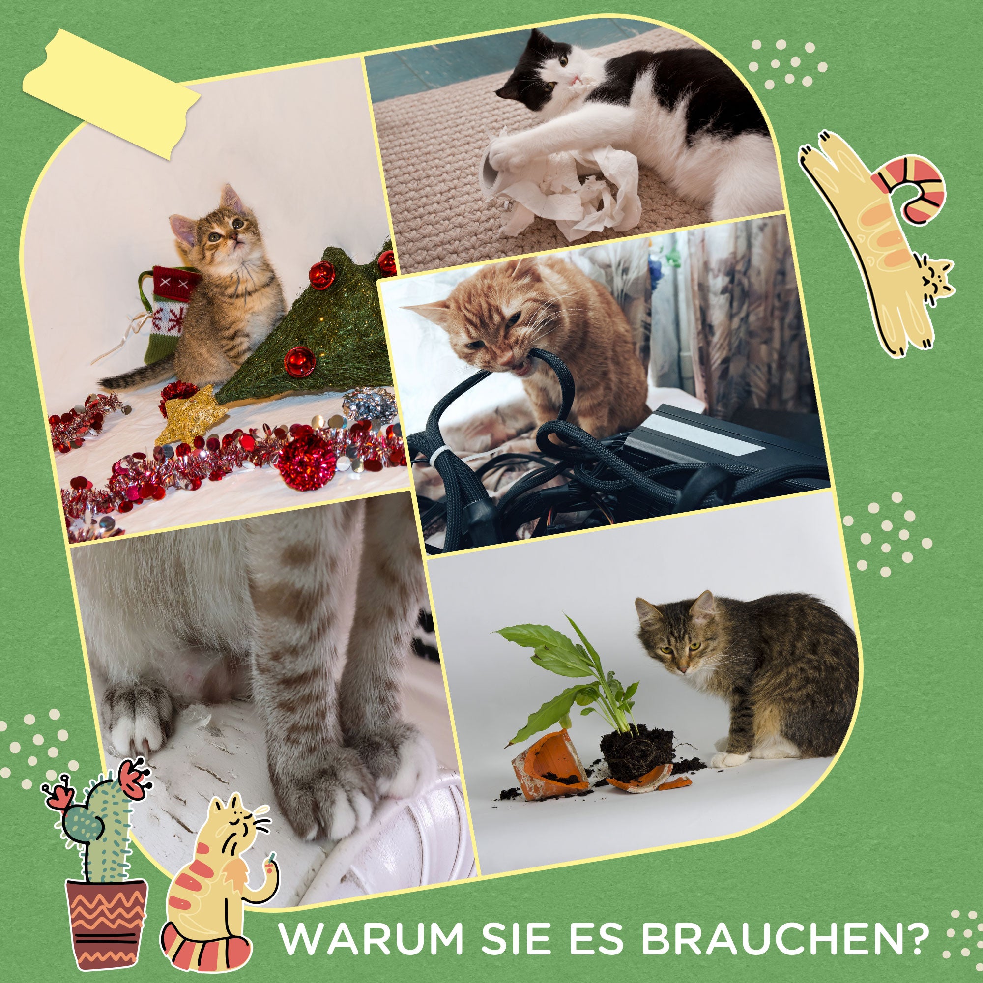 PawHut 2er-Set Kratzbäume Kratzstämme, Kakteen-Design zur Befestigung an der Wand, 30 cm x 60 cm, Eiche+Weiß+Grün