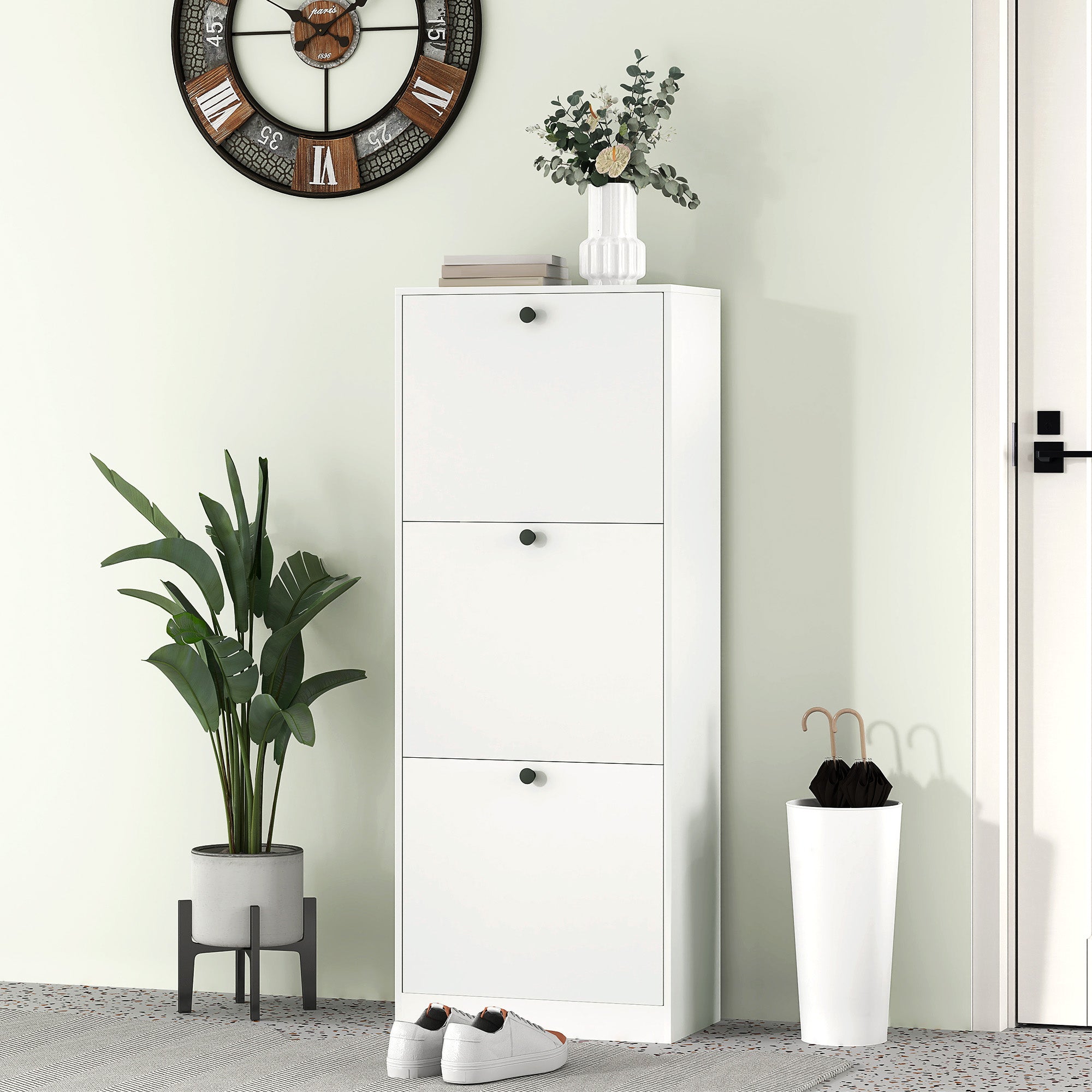 HOMCOM Schuhschrank, 3 Schubladen, für bis zu 12 Paar Schuhe, Spanplatte, Weiß