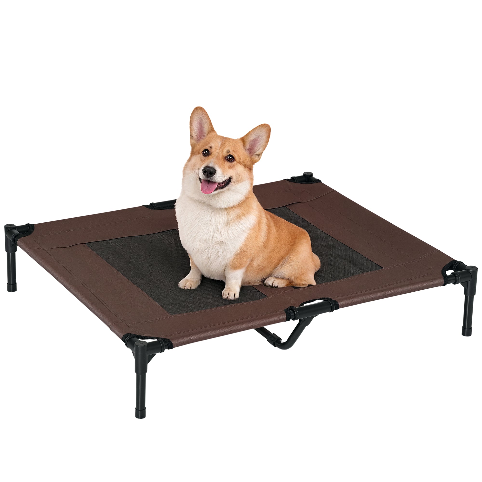 PawHut Hundeliege Outdoor, Kühlendes Haustierliege für Groß Hunde, Erhöhtes Hundebett Schlafplatz mit robuster Metallrahmen, Atmungsaktivem Mesh für Garten Outdoor, 92 x 76 x 18 cm, Kaffee-Braun