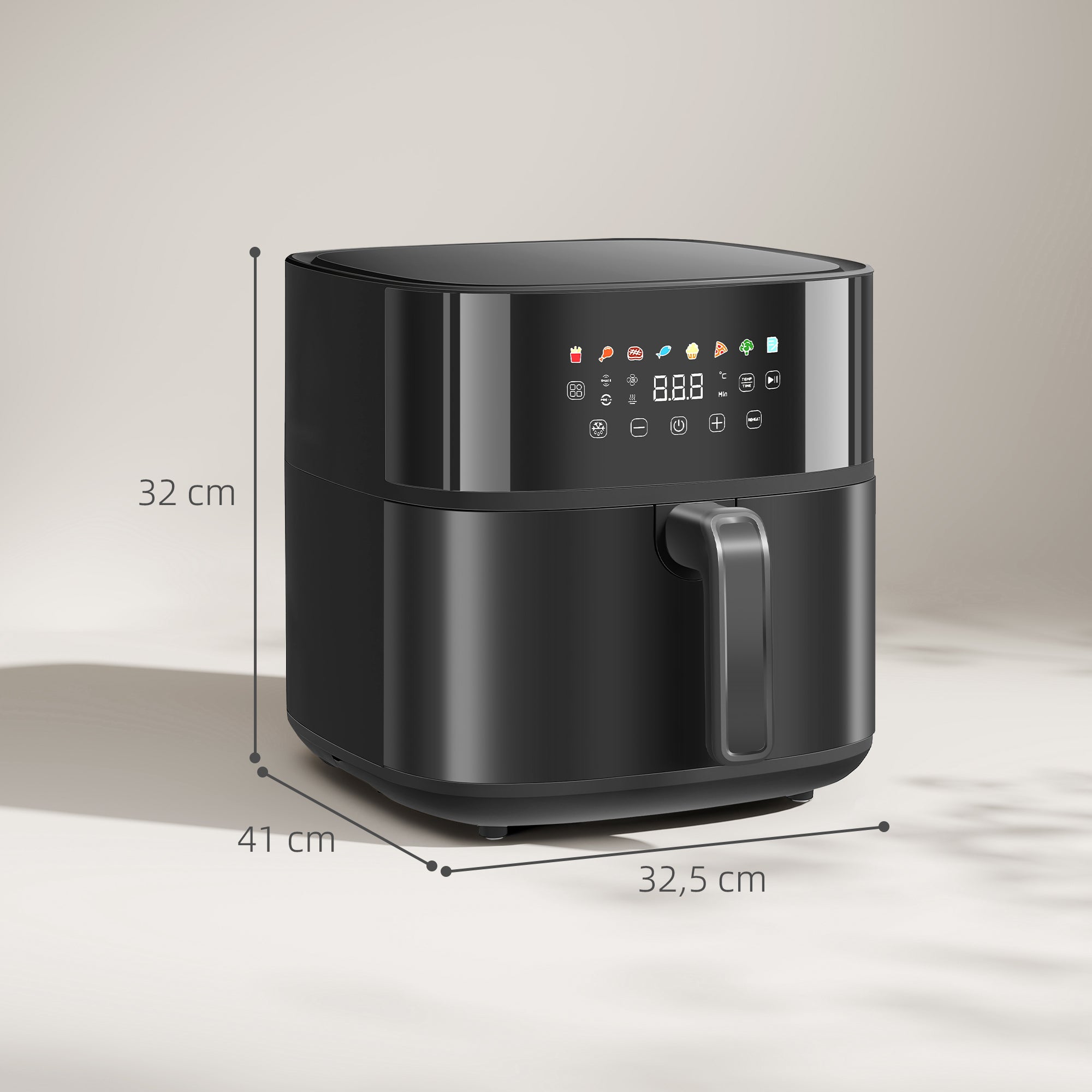 HOMCOM Heißluftfritteuse, Air Fryer, 8 Programme, 8 Liter, LED-Screen, Schwarz