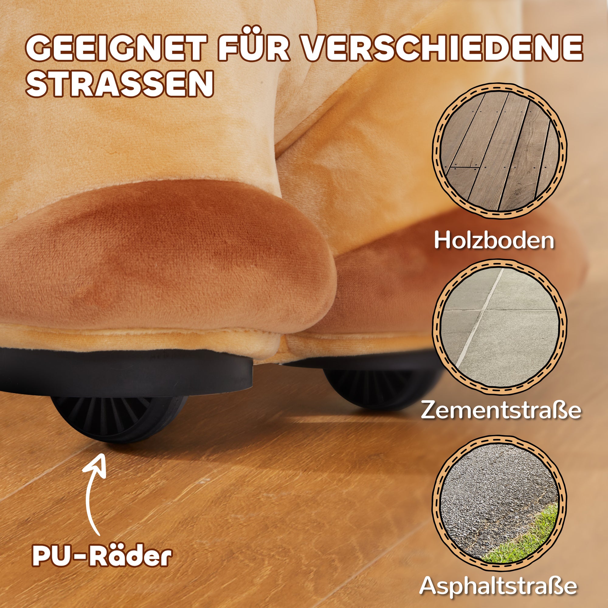 AIYAPLAY 6V Elektrisches Reitpferd für Kinder, Batteriebetrieb, Mit Musikfunktion und Vorwärtsbewegung, 18-36 Monate, Braun