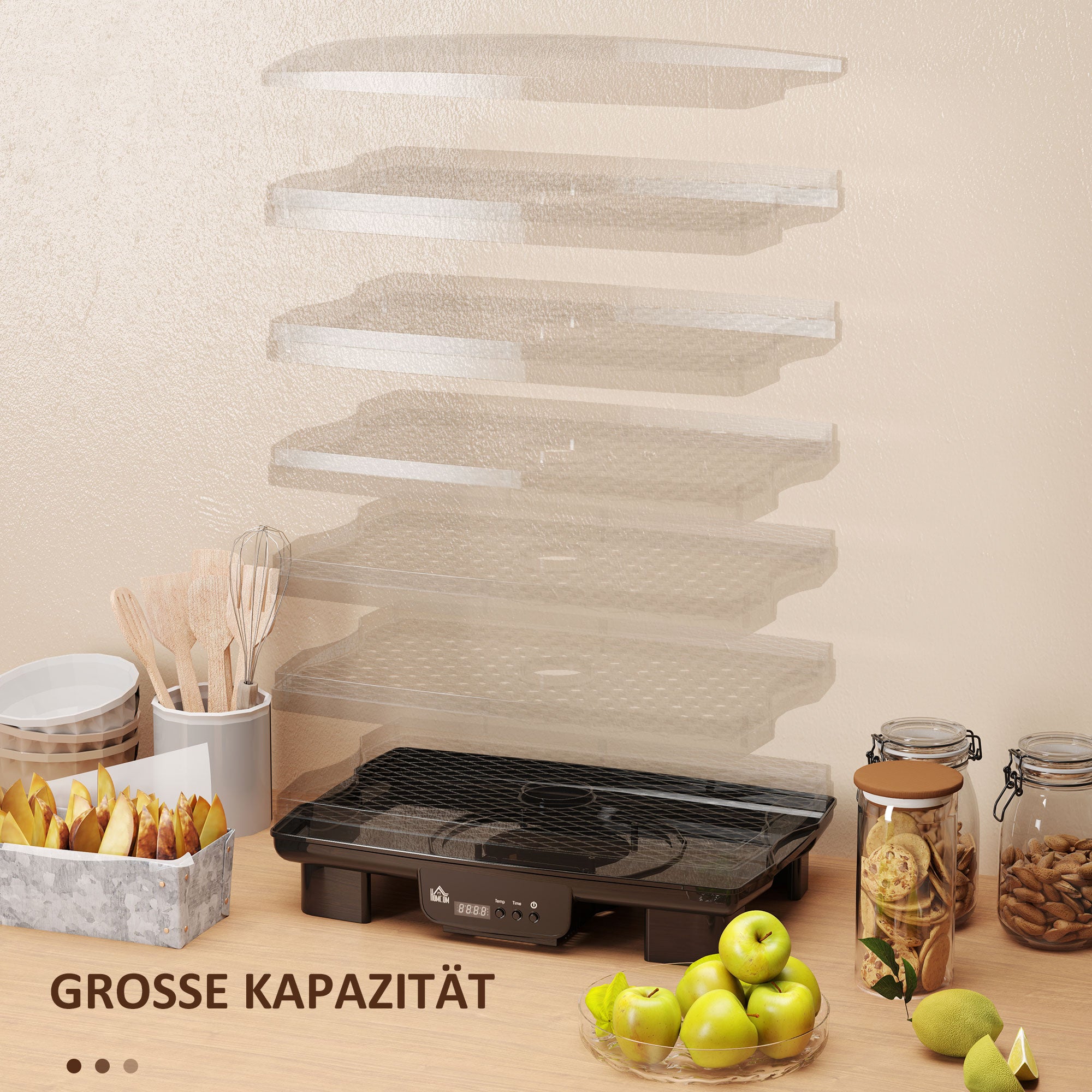 HOMCOM Dörrautomat, 6 Ebenen, Heißluftzirkulation, 40-70℃, 43 x 29,5 x 28 cm, Schwarz
