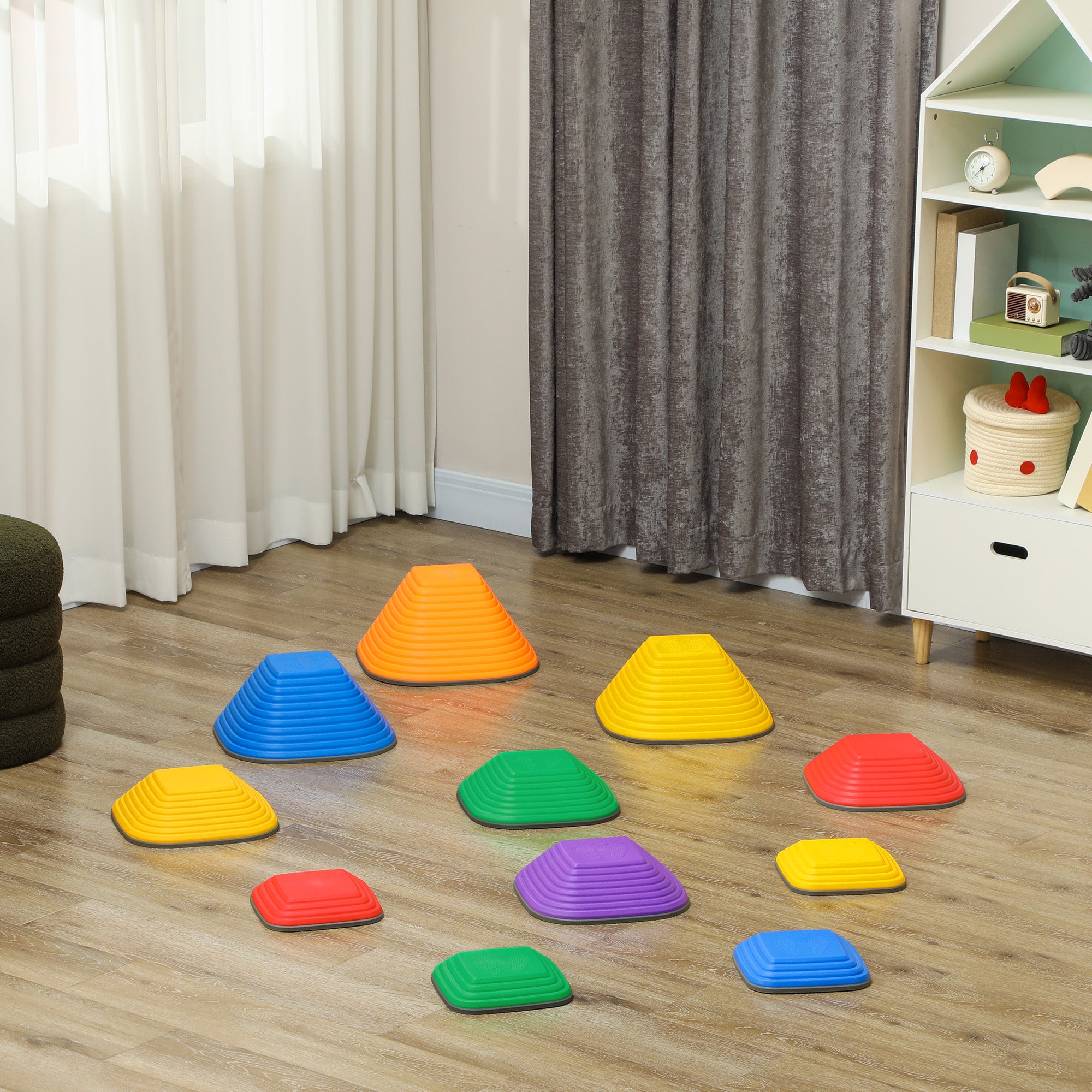 AIYAPLAY Balance-Trittsteine für Kinder, 11 Teile, Rutschfest, Hindernislauf-Steine, für Motorik-Förderung, Kunststoff, Bunt
