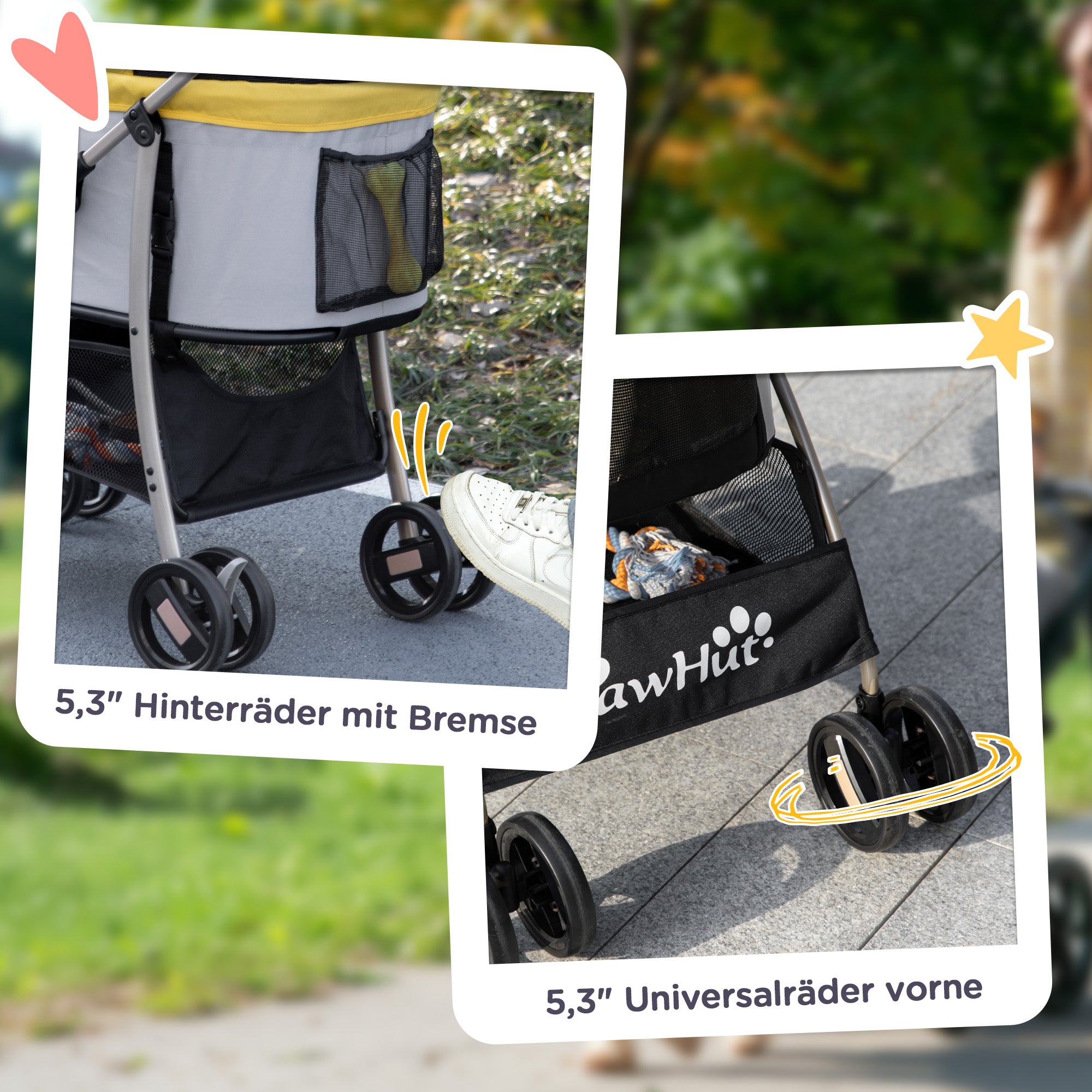 PawHut 2-in-1 Hundebuggy Hundetrolley bis 10 kg klappbar Tragtasche Bodenkorb  82 cm x 49,5 cm x 98 cm Gelb