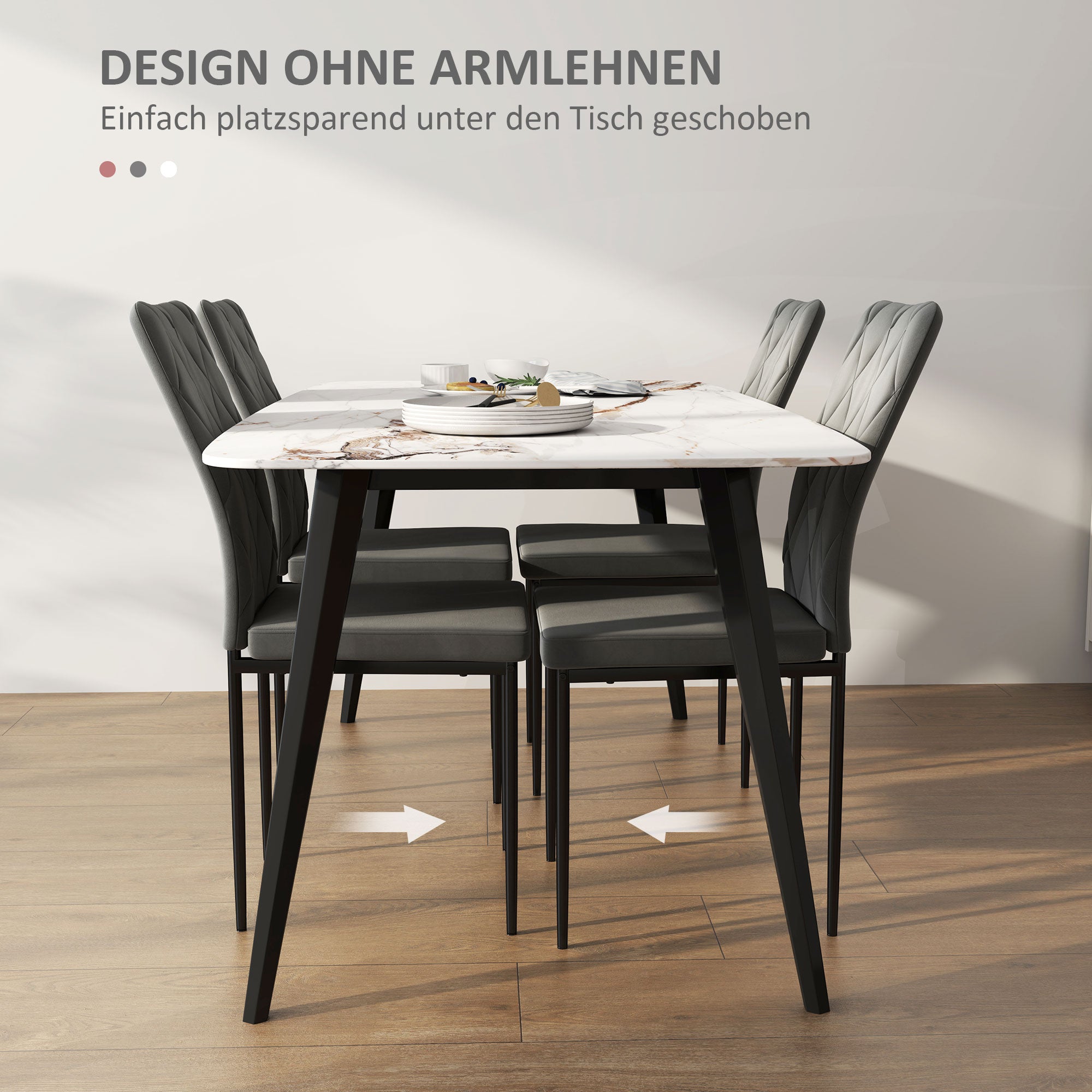 HOMCOM 4er-Set Esszimmerstühle in Samtoptik, Moderne Polsterstühle mit Metallbeinen, für Esszimmer, Schlafzimmer, Küche, Grau