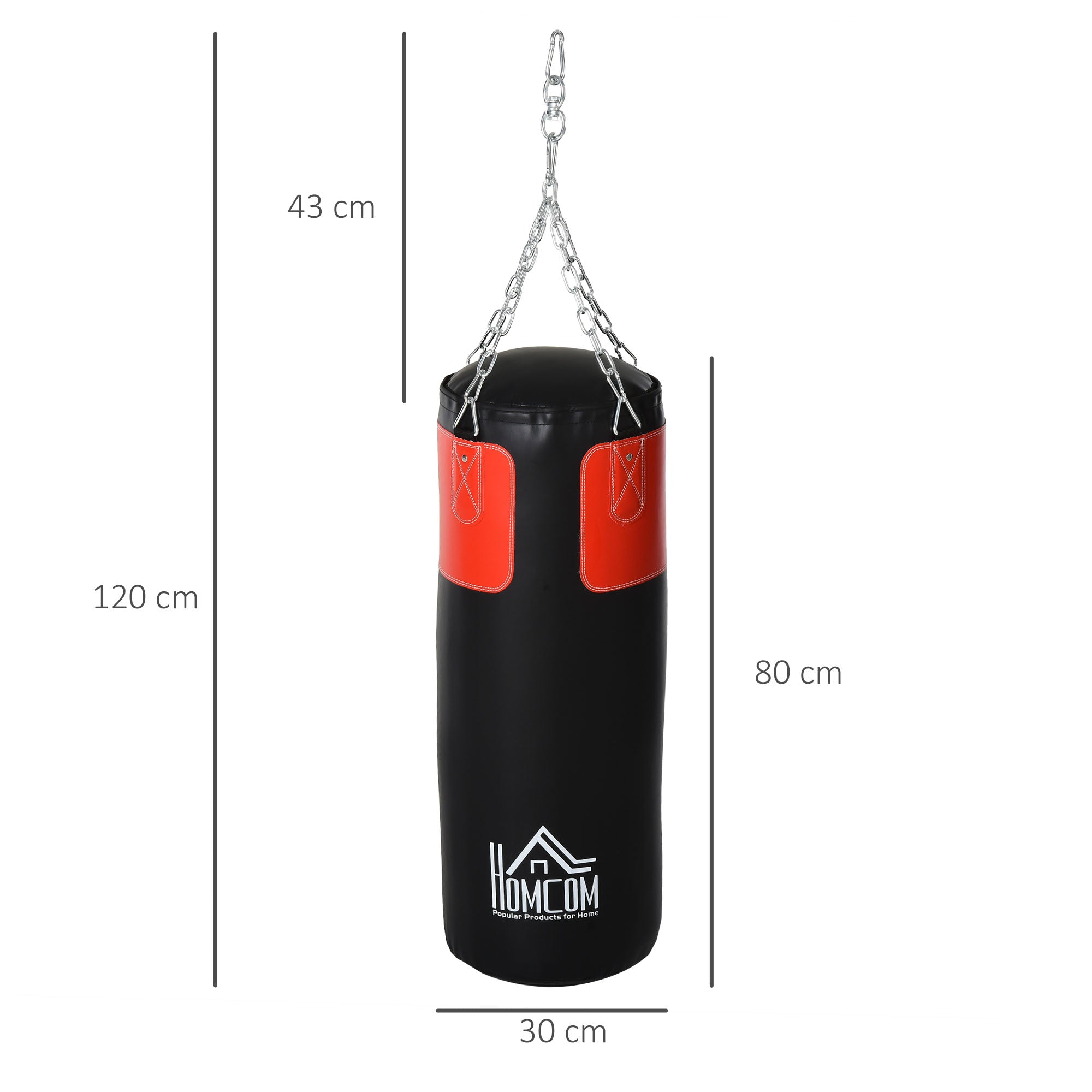 HOMCOM Boxsack-Set Box-Set mit Boxhandschuhen Gefüllt Set für Erwachsene Jugendlichen Hanging Boxing Heavy Bag 16 KG Ø30 x 120 cm Schwarz+Rot