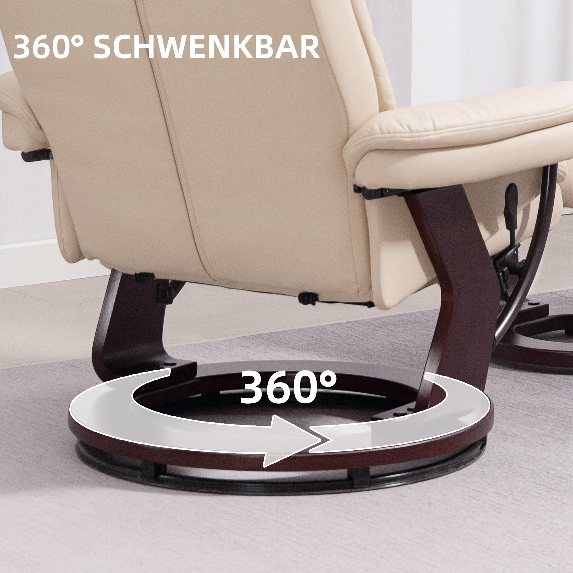 HOMCOM Relaxsessel mit Fußhocker, Verstellbarer Sessel, Kunstleder-Bezug, Polstersessel mit klappbarer Rückenlehne, Cremeweiß