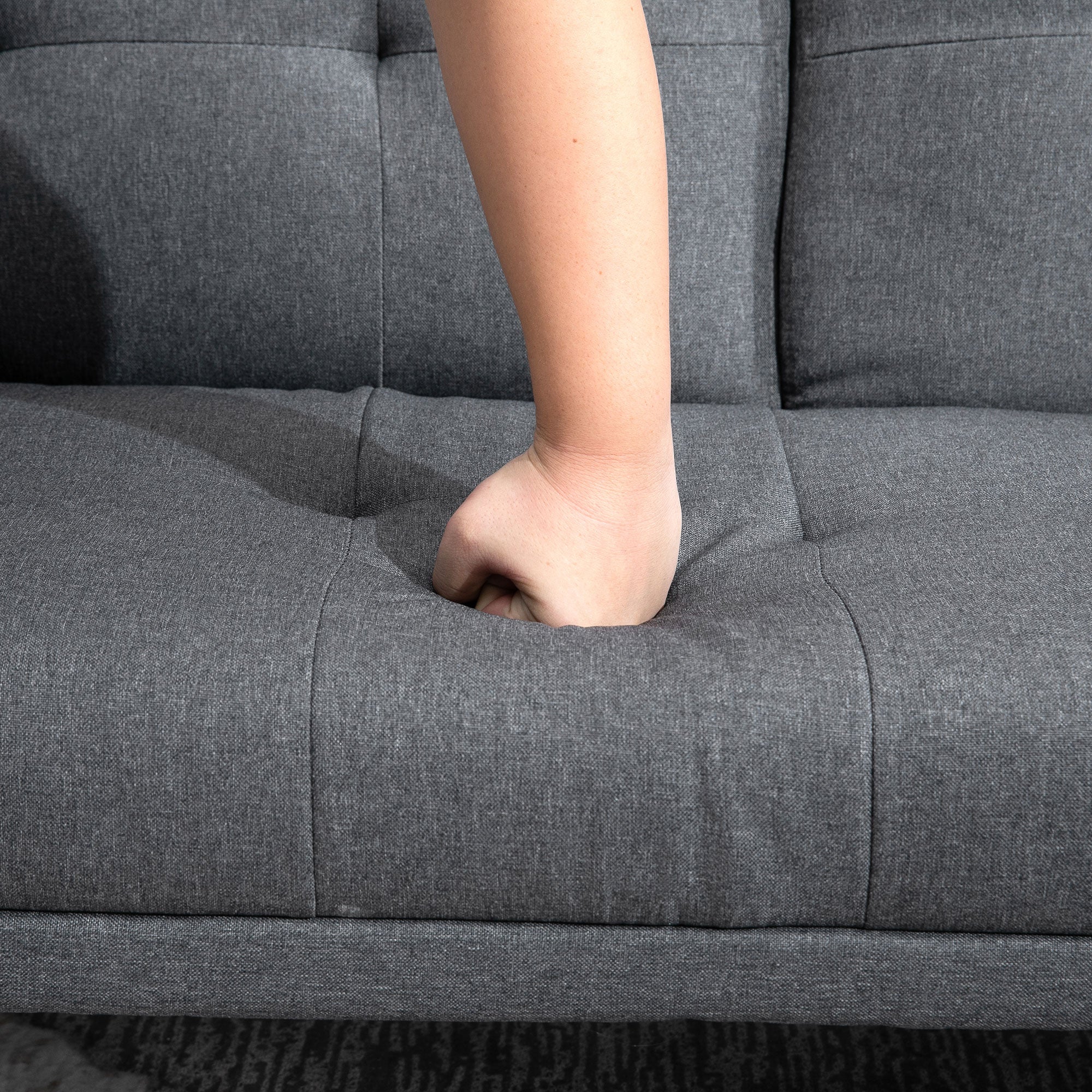 HOMCOM Schlafsofa im Skandi-Design, 3-Sitzer-Sofa, 2 Kissen, Grau + Natur