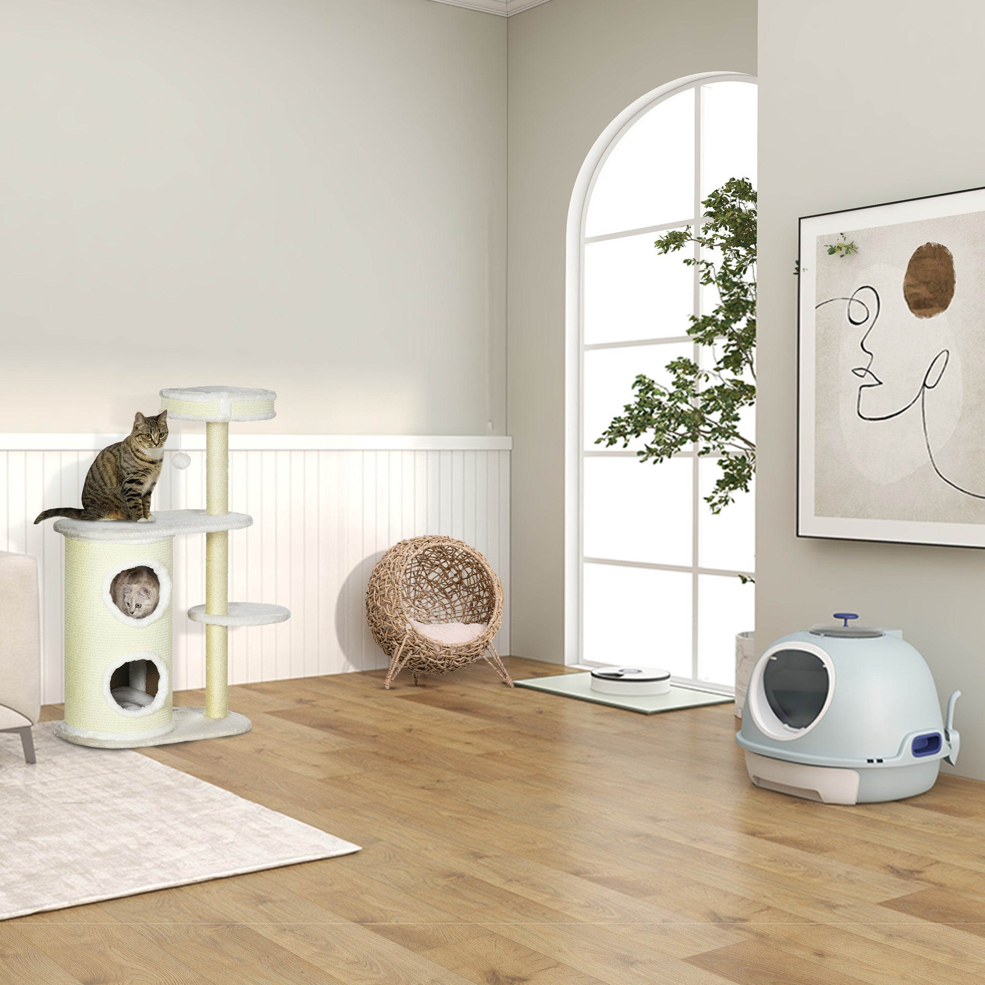 PawHut Futterautomat Katze Nassfutter Katzenfutter mit LED-Display, Programmierbarem Timer, 6 Futter-Fächer für je 70 g Trockenfutter 4 Mahlzeiten Automatischer Futterspender für Hunde Katzen
