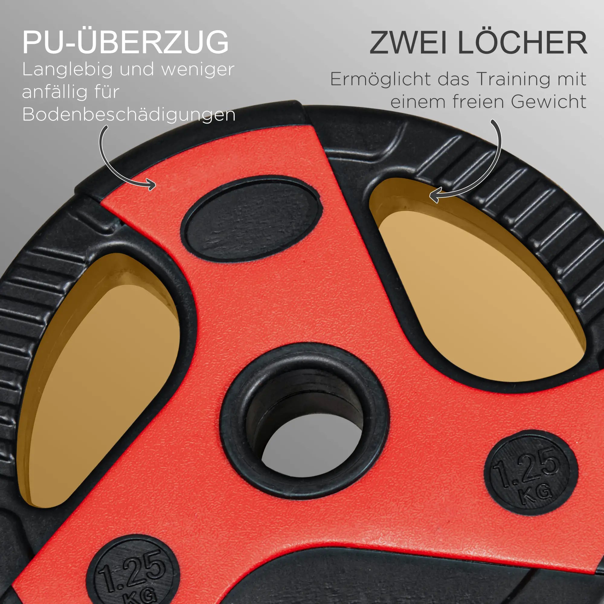 SPORTNOW Langhantel-Set 20 kg, inkl. 6 Hantelscheiben, 2 x 5kg, 2 x 2,5kg, 2 x 1,25kg, rutschfeste Stange, schwarz+rot