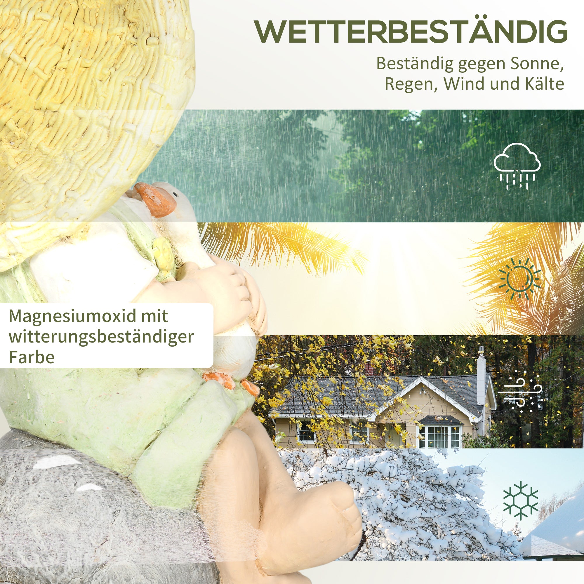Outsunny Gartenfigur "Kleiner Junge mit Strohhut", Gartendekoration, wetterbeständig, 23,5 cm x 25 cm x 43 cm
