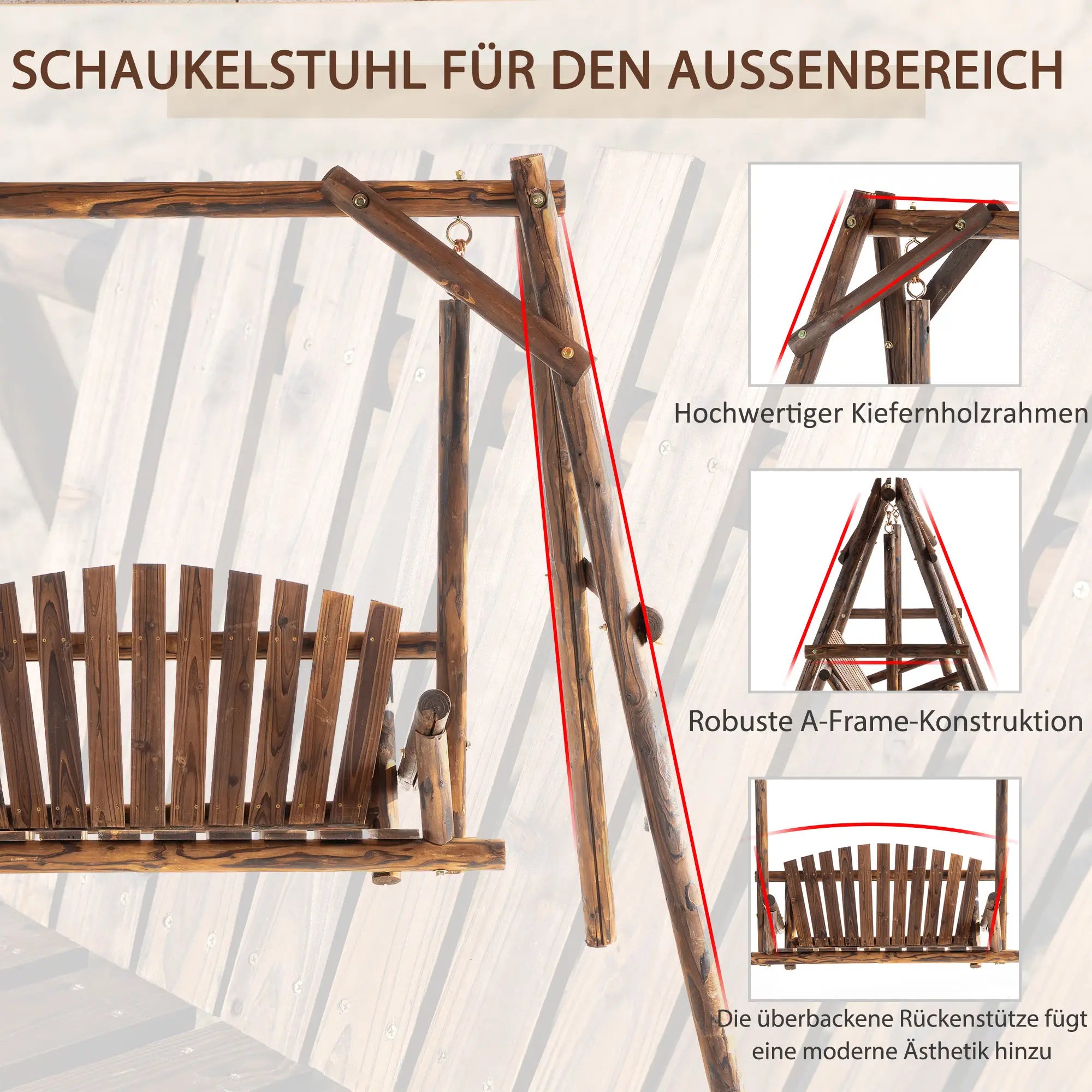 Outsunny Hollywoodschaukel 2-Sitzer Outdoor wetterfest Tannenholz