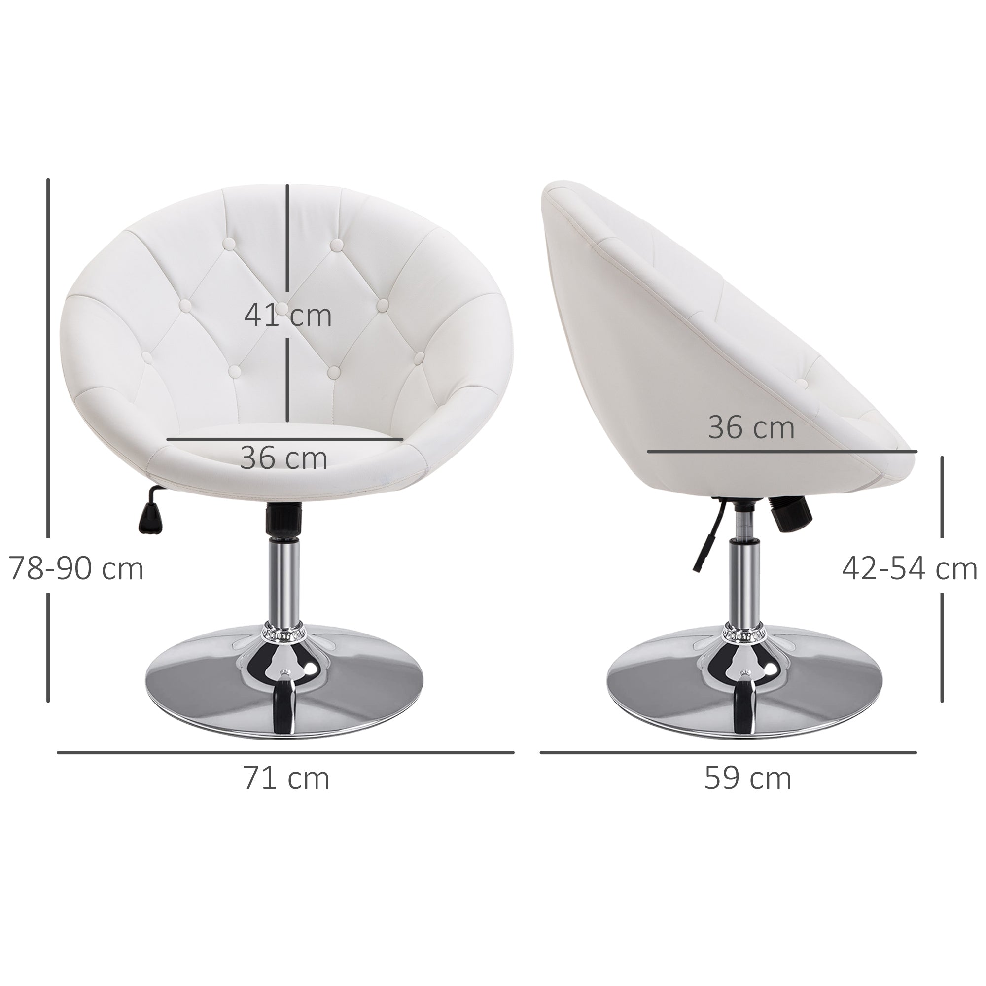 HOMCOM Arbeitshocker Drehhocker Drehstuhl Bürostuhl verchromt höhenverstellbar, Kunstleder+Stahl, Schwarz/Weiß, 71x59x78-90cm (Weiß)