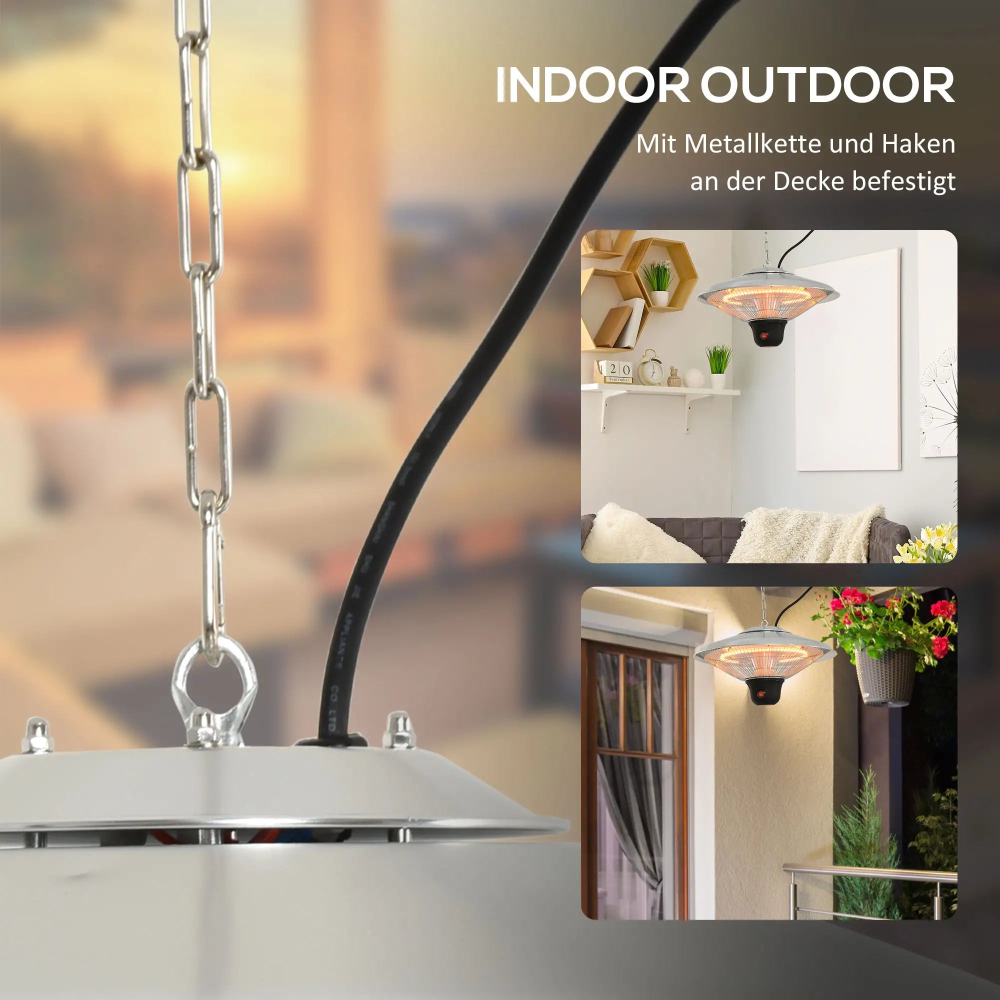 Outsunny Deckenheizstrahler 1500W mit LED & Fernbedienung