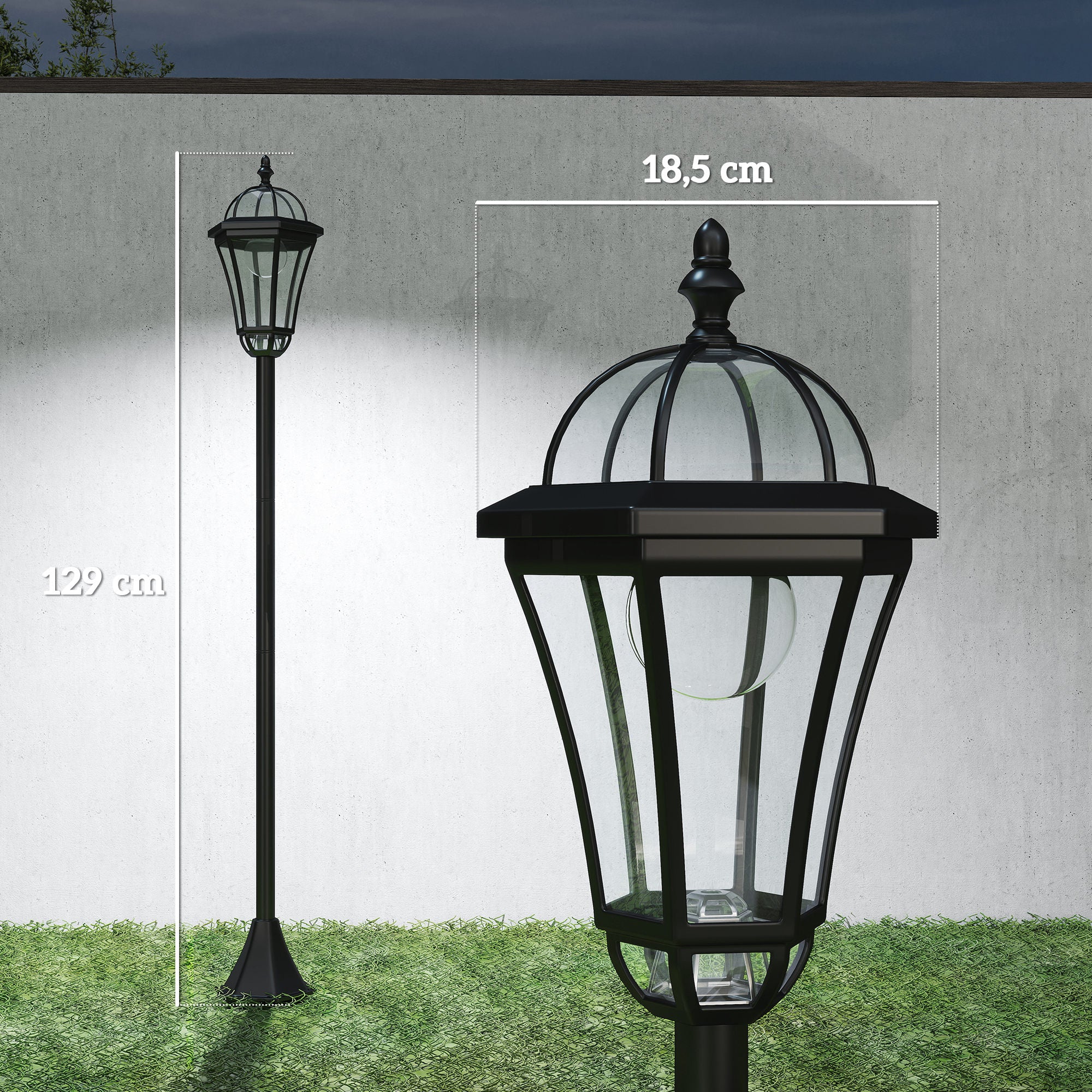 Outsunny Solar Gartenlaterne 2er Set, Wetterfeste Wegleuchte 129 cm hoch, mit LED, 6 Std. Beleuchtung, IP44, Solarlampe für Außen, Schwarz