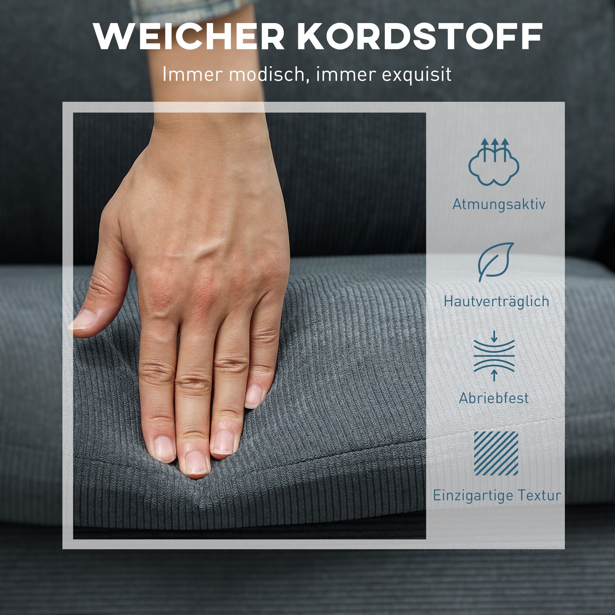 HOMCOM Ecksofa, 3-Sitzer-Sofa mit Fußhocker, Stoffbezug, L-förmiges Couch-Set, Dunkelgrau