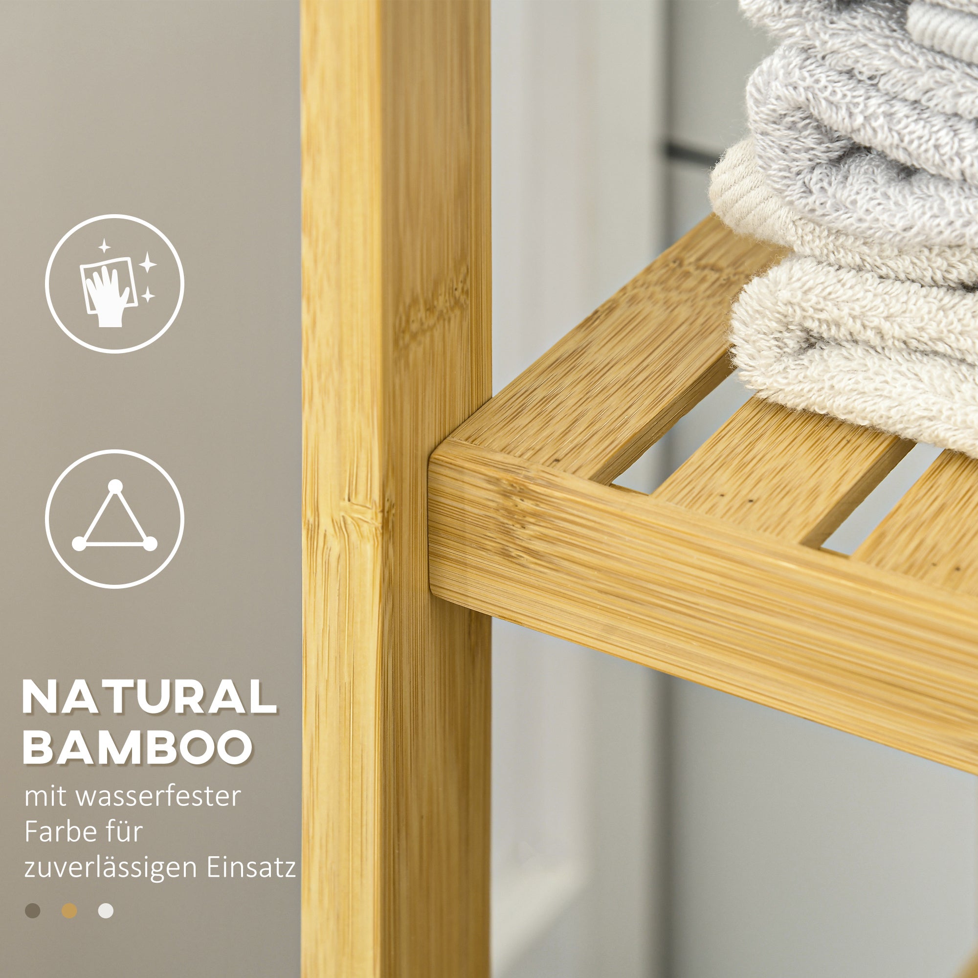 kleankin Badezimmerschrank aus Bambus, 3 Regale, 1 Schrank mit Lamellentüren, Natur