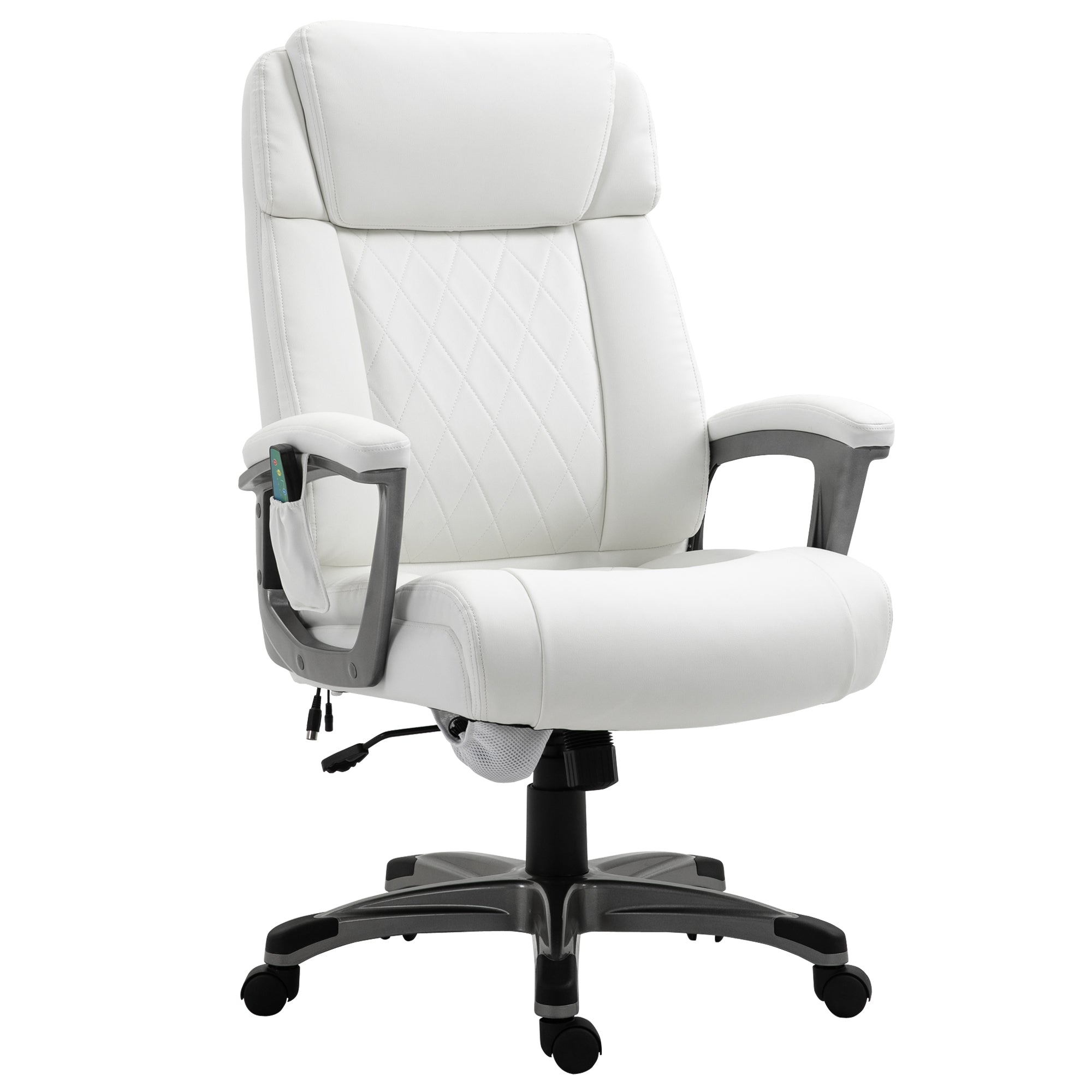 Vinsetto Massage-Bürostuhl 6-Punkt-Massage-Drehstuhl ergonomischer Stuhl Einstellbare aus Kunstleder mit gewölbter Kopfstütze und Armlehne Weiß 70 x 76,5 x 114-124 cm