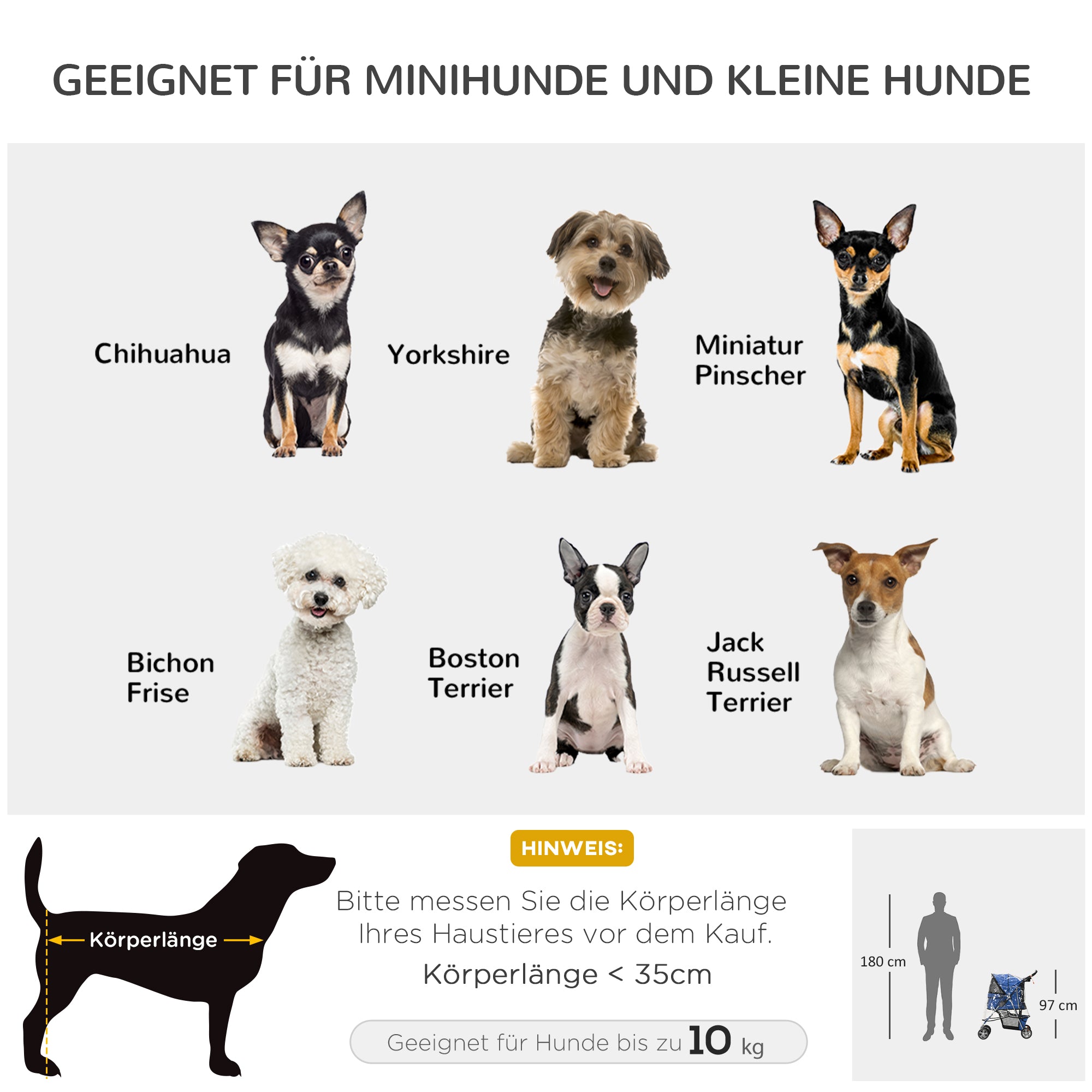 PawHut Hundebuggy Hundewagen bis 10 kg Klappbar Regenschutz Bodenkorb 2 Becherhalter 75 cm x 45 cm x 97 cm, Blau