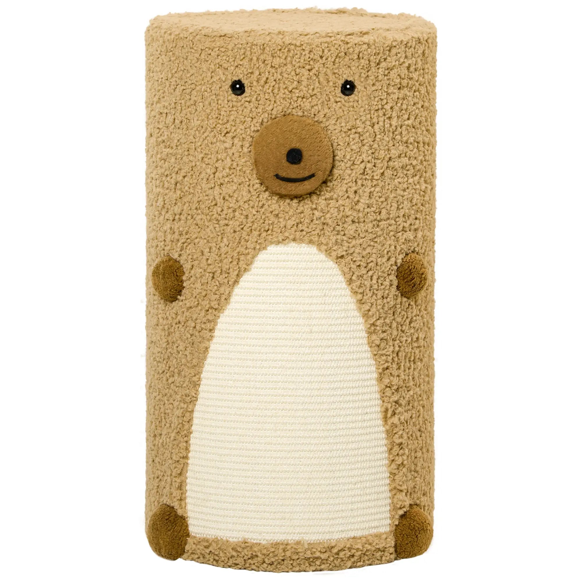 PawHut Kratztonne im Bärendesign, 2 Katzenhöhlen, 1 Kratzfläche, Weiß + Braun