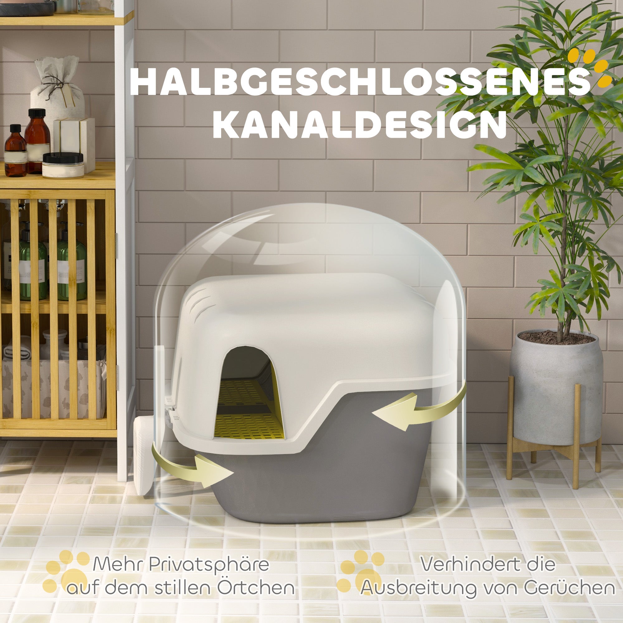 PawHut Katzentoilette, Katzenklo mit Deckel und Schaufel, leicht zu reinigen, verschließbar, Weiß