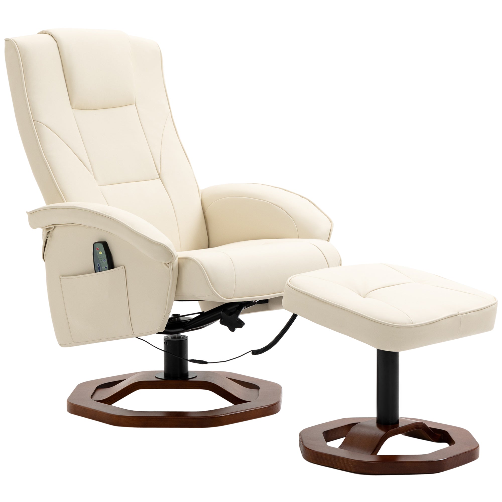 HOMCOM Massagesessel, mit Fußhocker, 10 Massagepunkte, Liegefunktion, drehbarer Sitz, Cremeweiß, 73 x 83 x 106cm
