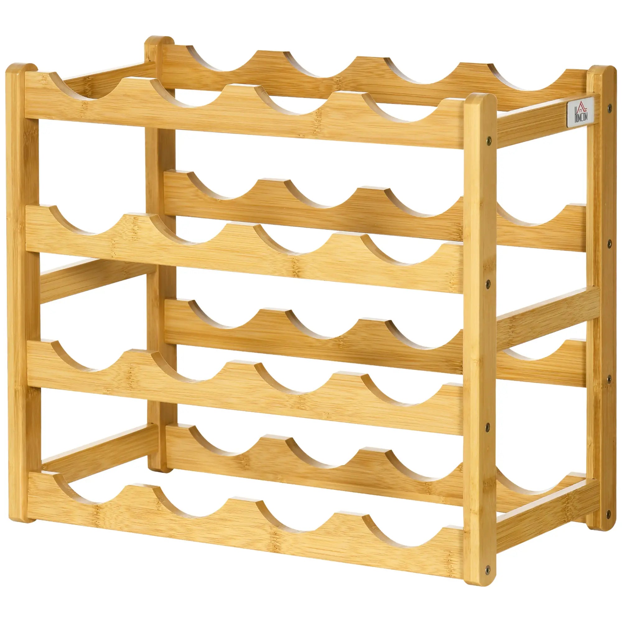 HOMCOM Weinregal aus Bambus für 16  Weinflaschen, 4 Regale, 43 cm x 23,5 cm x 38 cm Natur