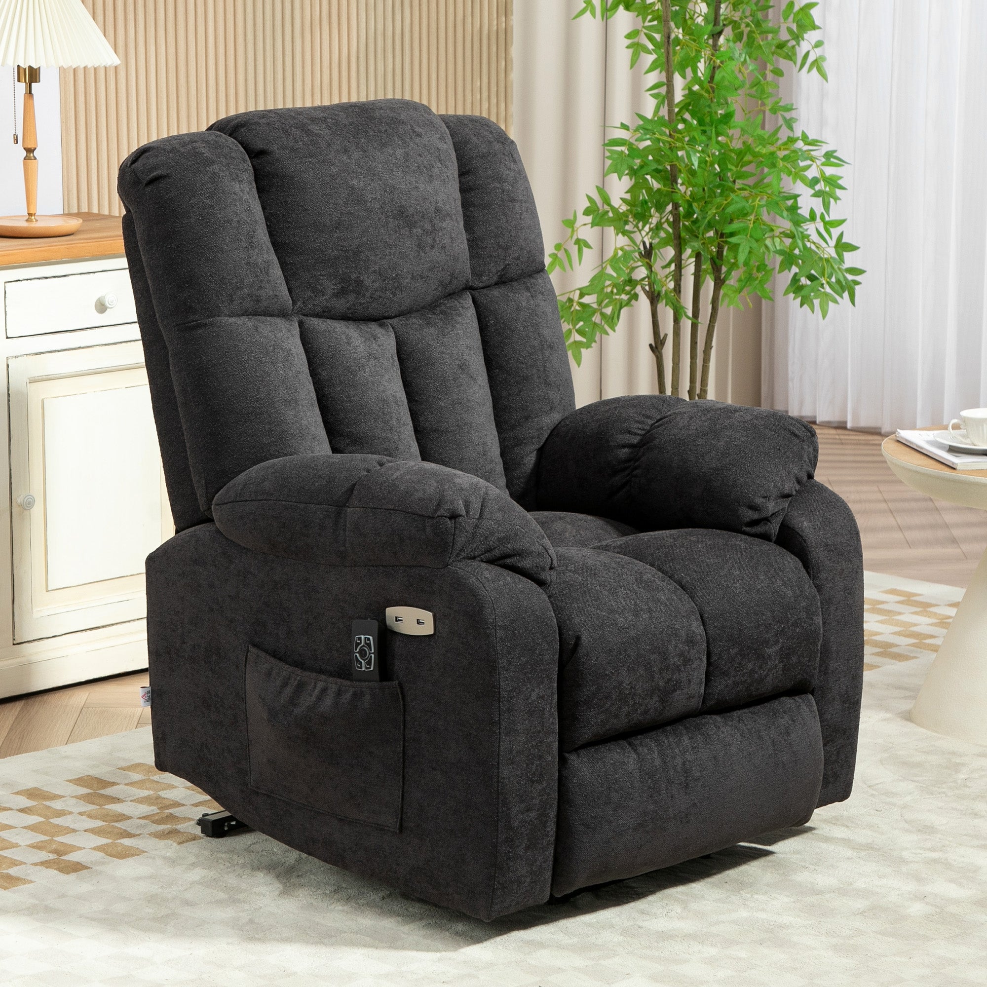HOMCOM 2-in-1 Relaxsessel mit Liegefunktion, USB-Anschlüsse, Taschenfederkern, Schwarz