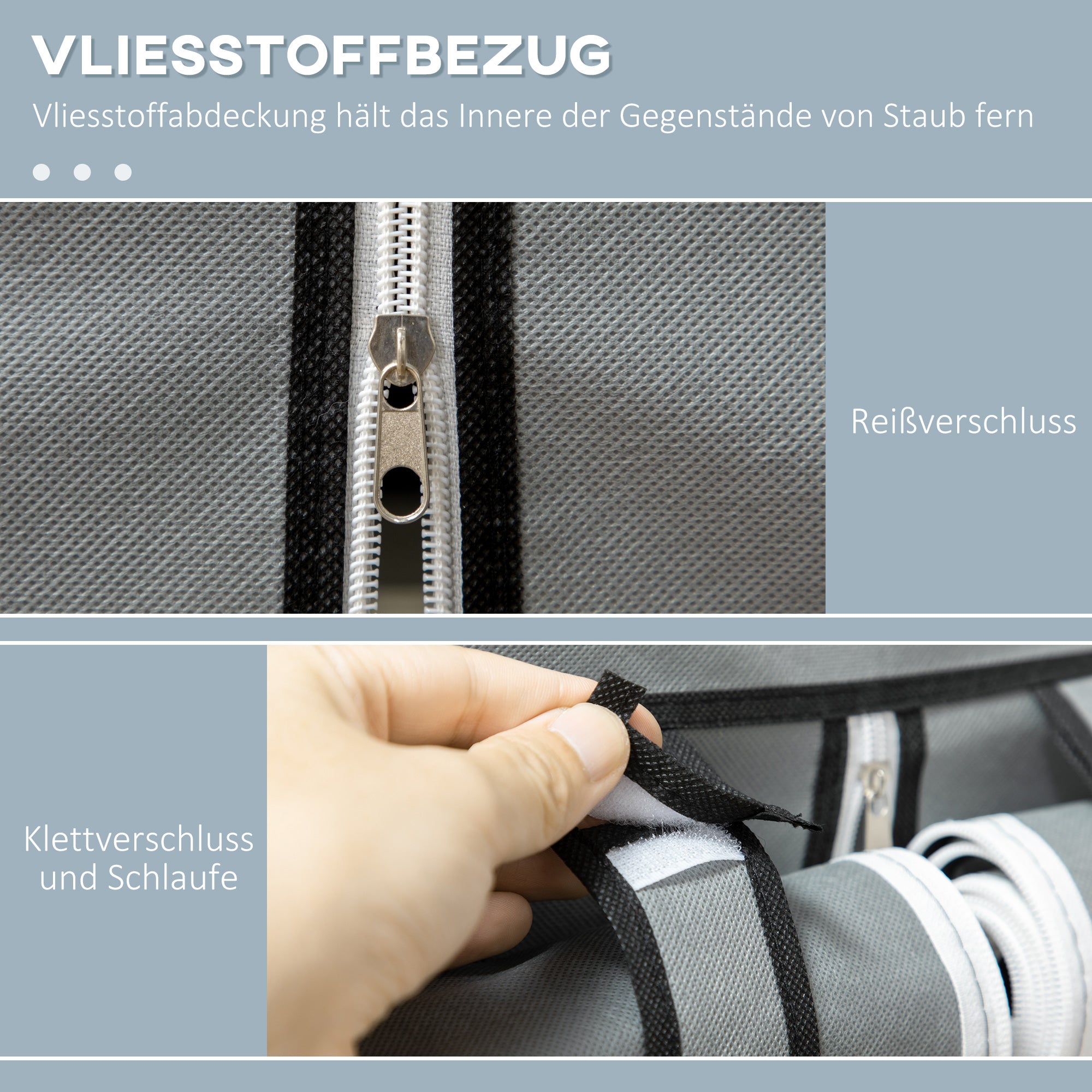 HOMCOM Schrank aus Stoff, Aufbewahrungslösung, 8 Regale, 2 Kleiderstangen, Grau