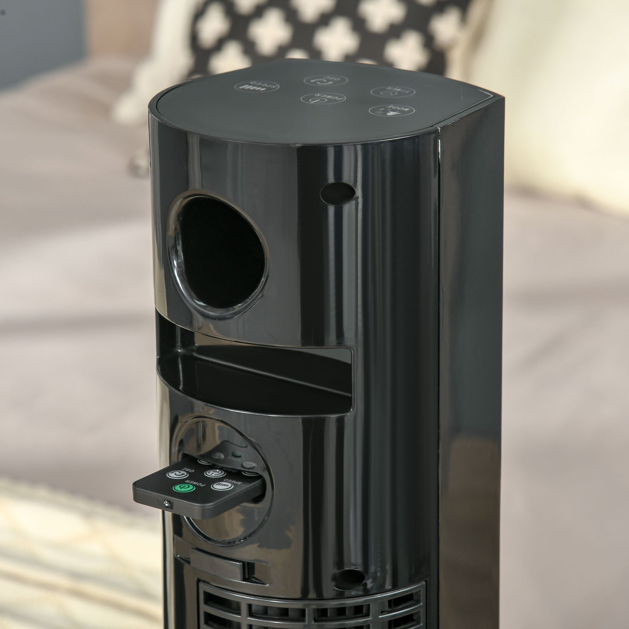 HOMCOM Turmventilator mit Fernbedienung 45W 70° Oszillation Säulenventilator Ventilator mit Aroma-Diffusor Timer-Funktion 3 Belüftungsstufen Schwarz