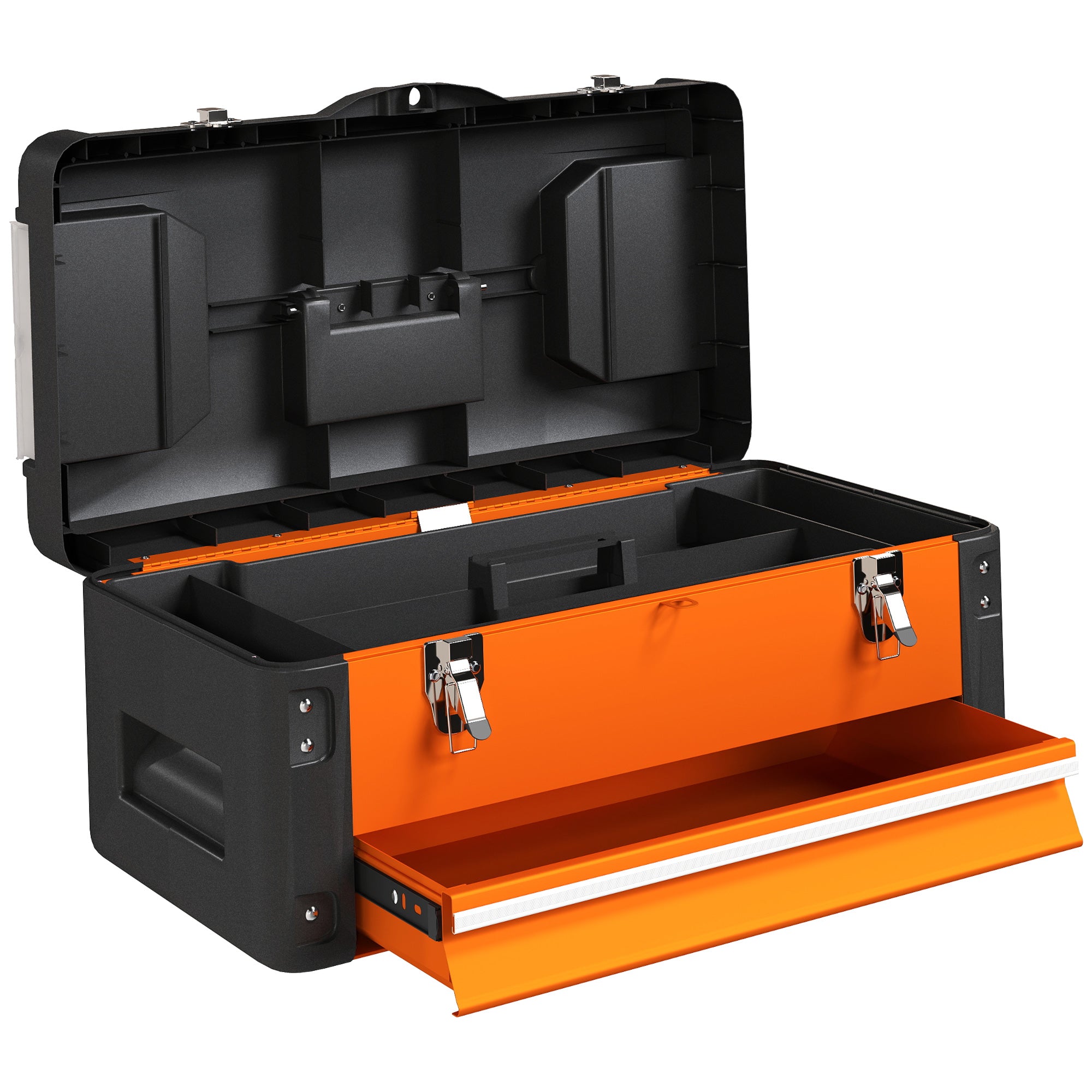 HOMCOM Werkzeugkiste leer, 49,7 x 25,3 x 23 cm Werkzeugkasten mit Schublade, Mini-Box Stahl Orange