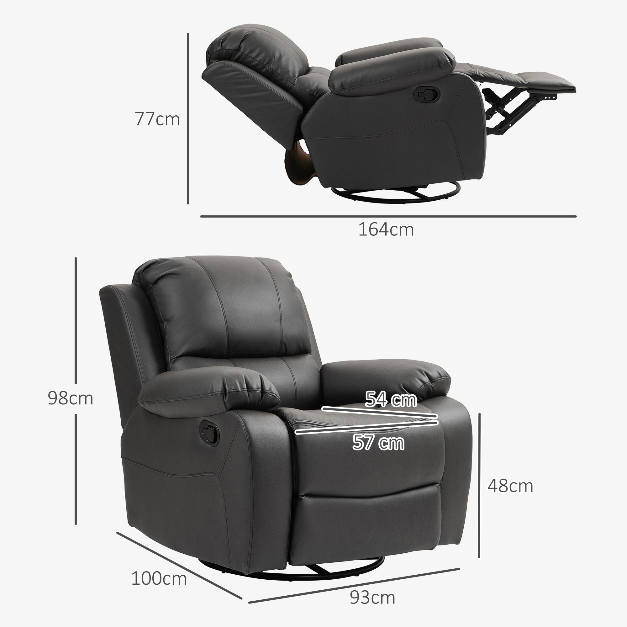 HOMCOM Relaxsessel, verstellbare Lehne & Fußstütze, drehbar, bis 150 kg, Stahlrahmen, 93x100x98cm, Schwarz