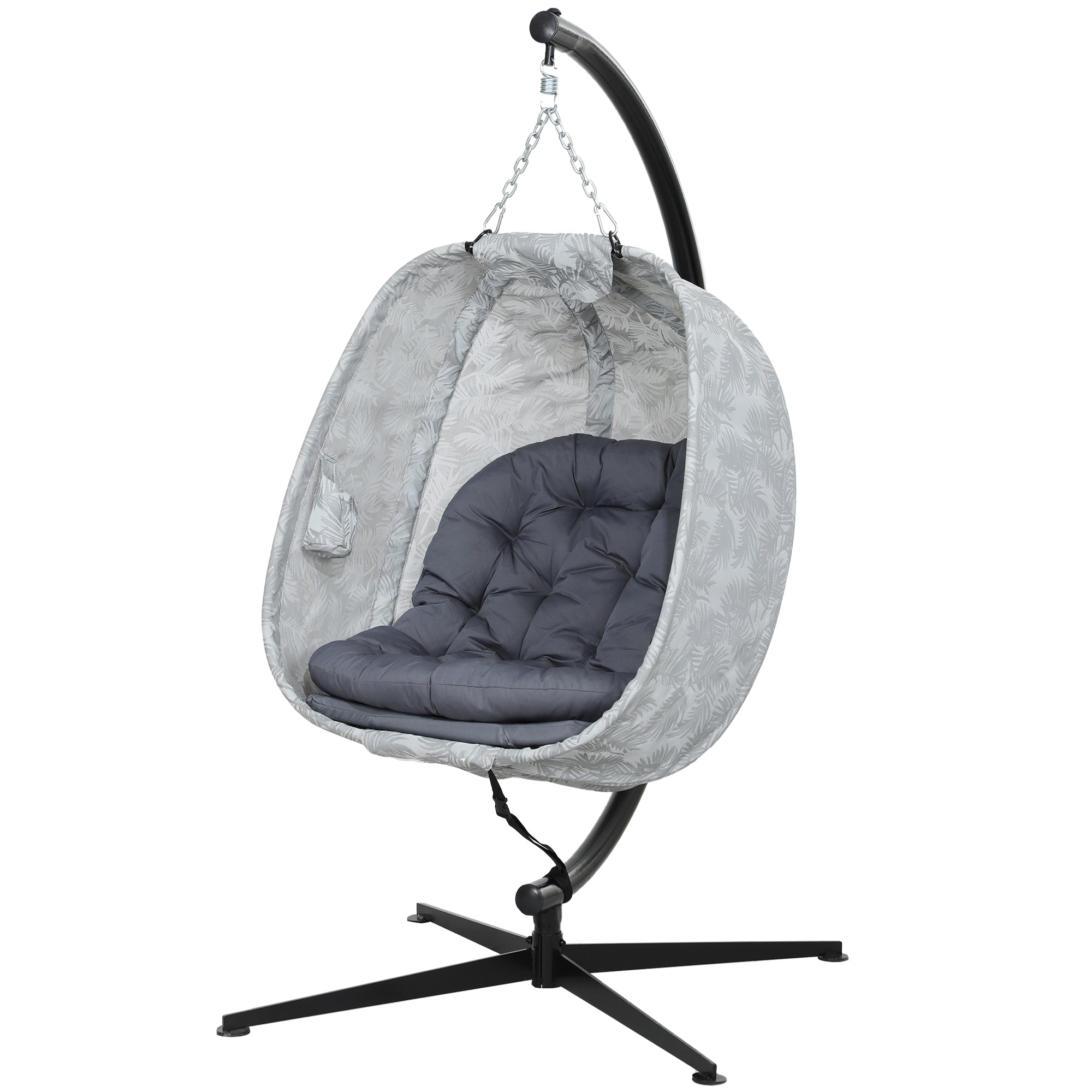 Outsunny Eiförmiger Hängesessel für den Außenbereich, Hängeschaukel mit Gestell, Sitzpolstern Indoor Outdoor