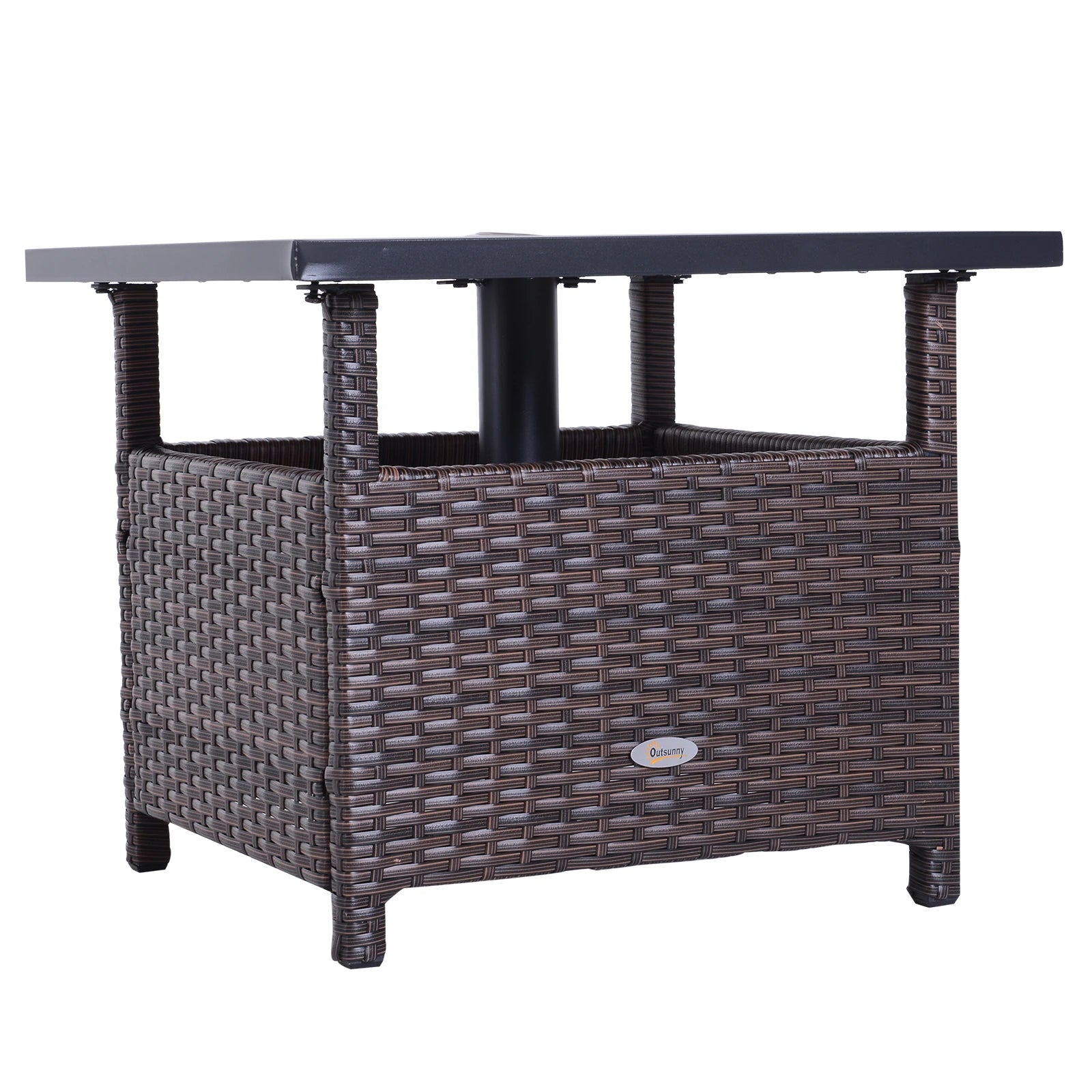 Outsunny Gartentisch mit Schirmständer Polyrattan Braun