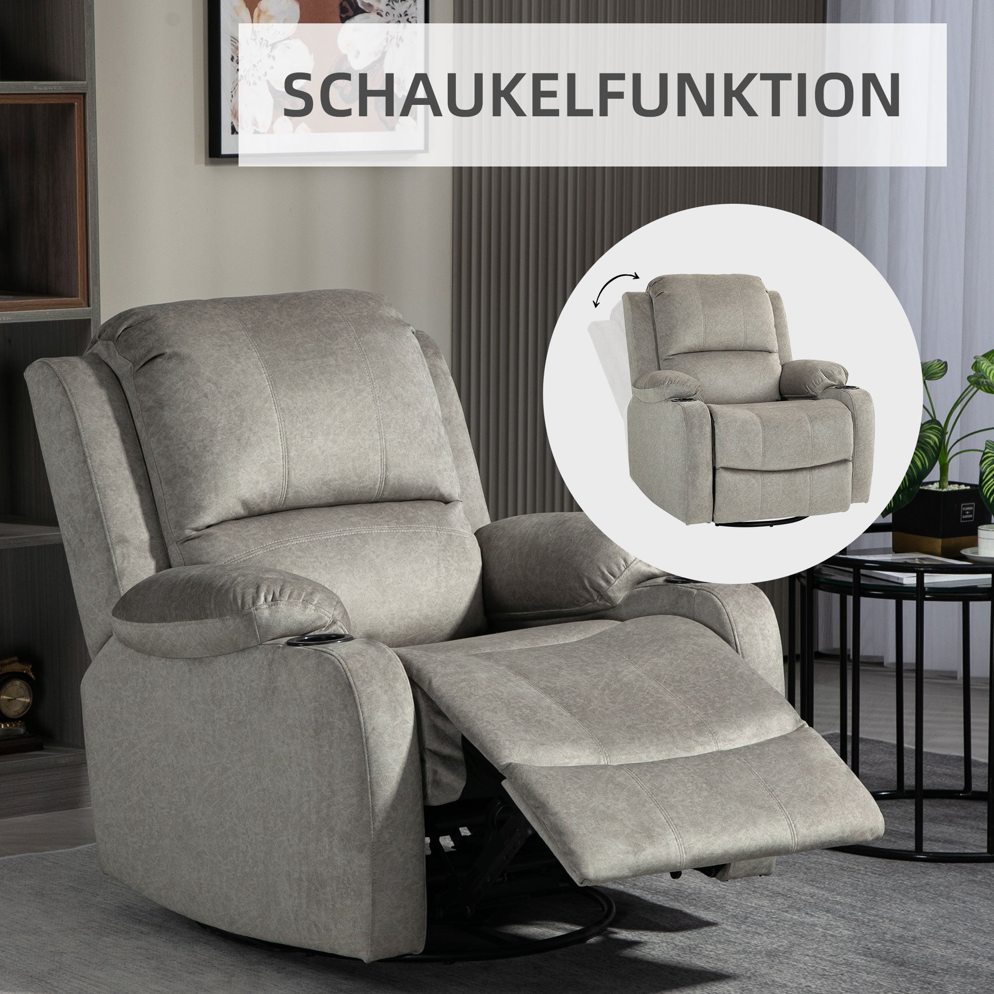 HOMCOM Relaxsessel mit Fußstütze und Liegefunktion, inkl. Getränkehalter, bis 150 kg, Braun