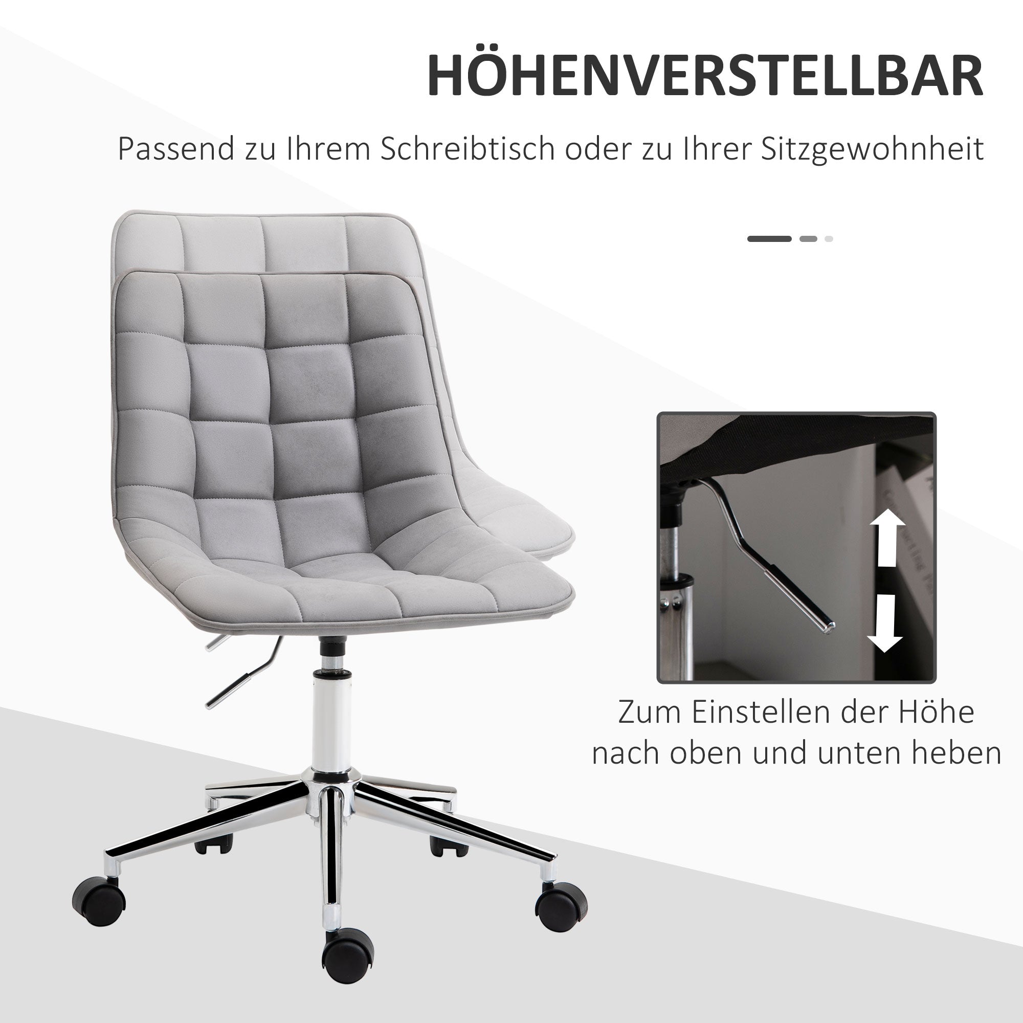 Vinsetto Bürostuhl Drehstuhl Schreibtischstuhl höhenverstellbar 360° drehbar Mikrofaser Schaumstoff Hellgrau 60x 60x90 cm