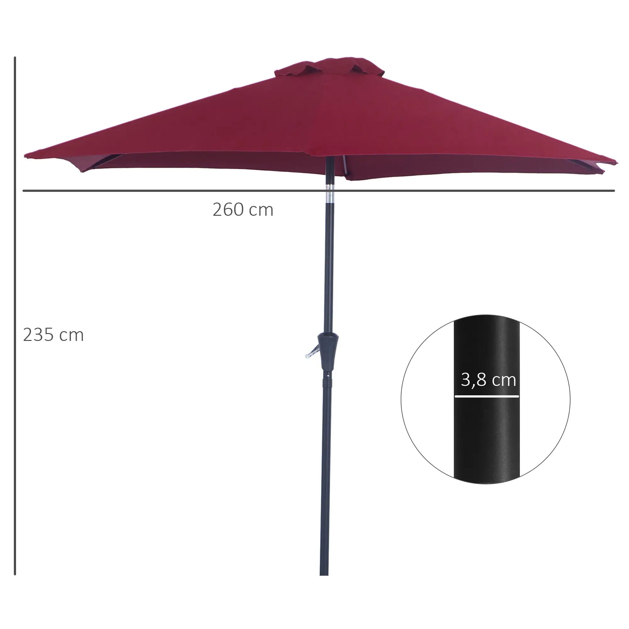 Outsunny Sonnenschirm Kippfunktion Handkurbel Aluminium Rot