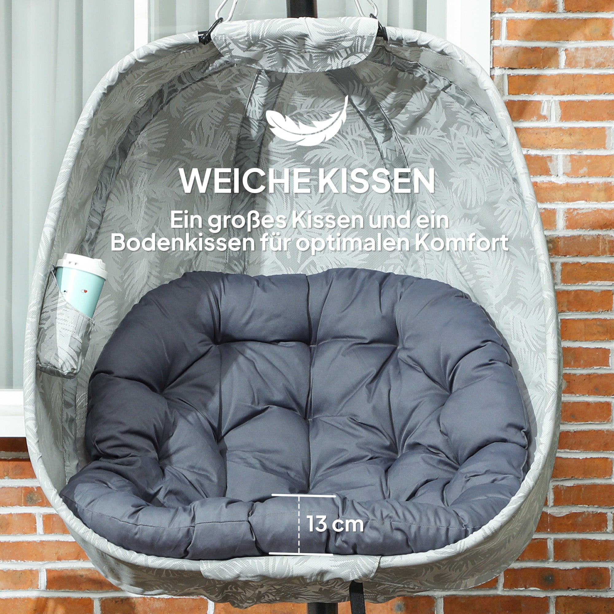 Outsunny Eiförmiger Hängesessel für den Außenbereich, Hängeschaukel mit Gestell, Sitzpolstern Indoor Outdoor