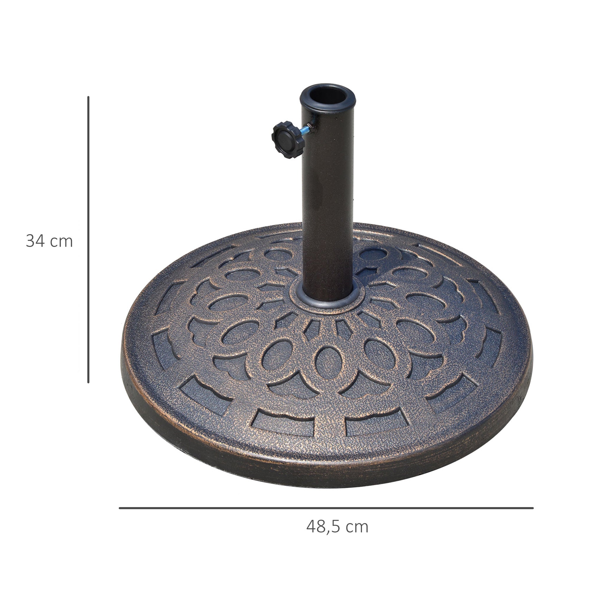 Outsunny Sonnenschirmständer aus Harz 14kg Schirmständer Griffe, Rund Schirmhalter, Schirmgewicht für Sonnenschirm 38mm/48mm Rohrdurchmesser, für Balkon, Terasse, Garten, Bronze