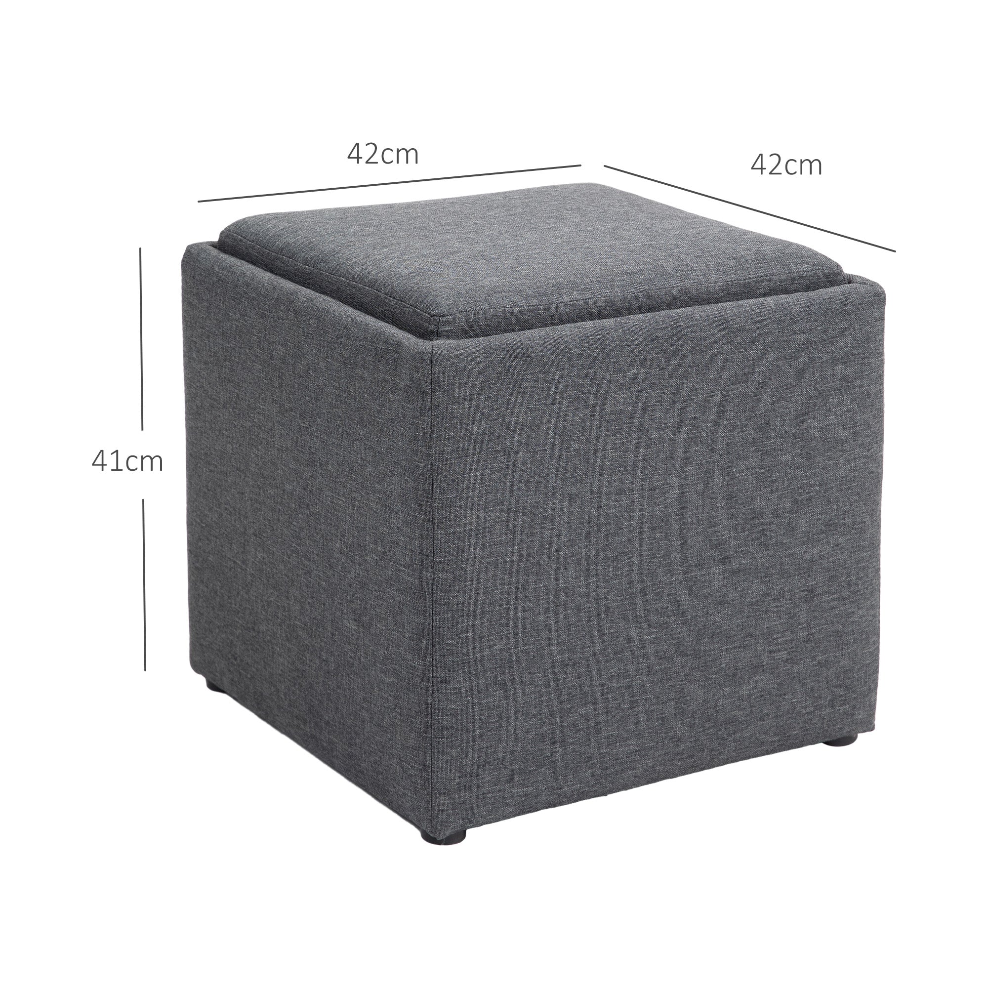 HOMCOM Sitzhocker mit Stauraum, Fußhocker, Polsterhocker, abnehmbarer Deckel, Bezug in Leinenoptik, 42 x 42 x 41 cm, Dunkelgrau