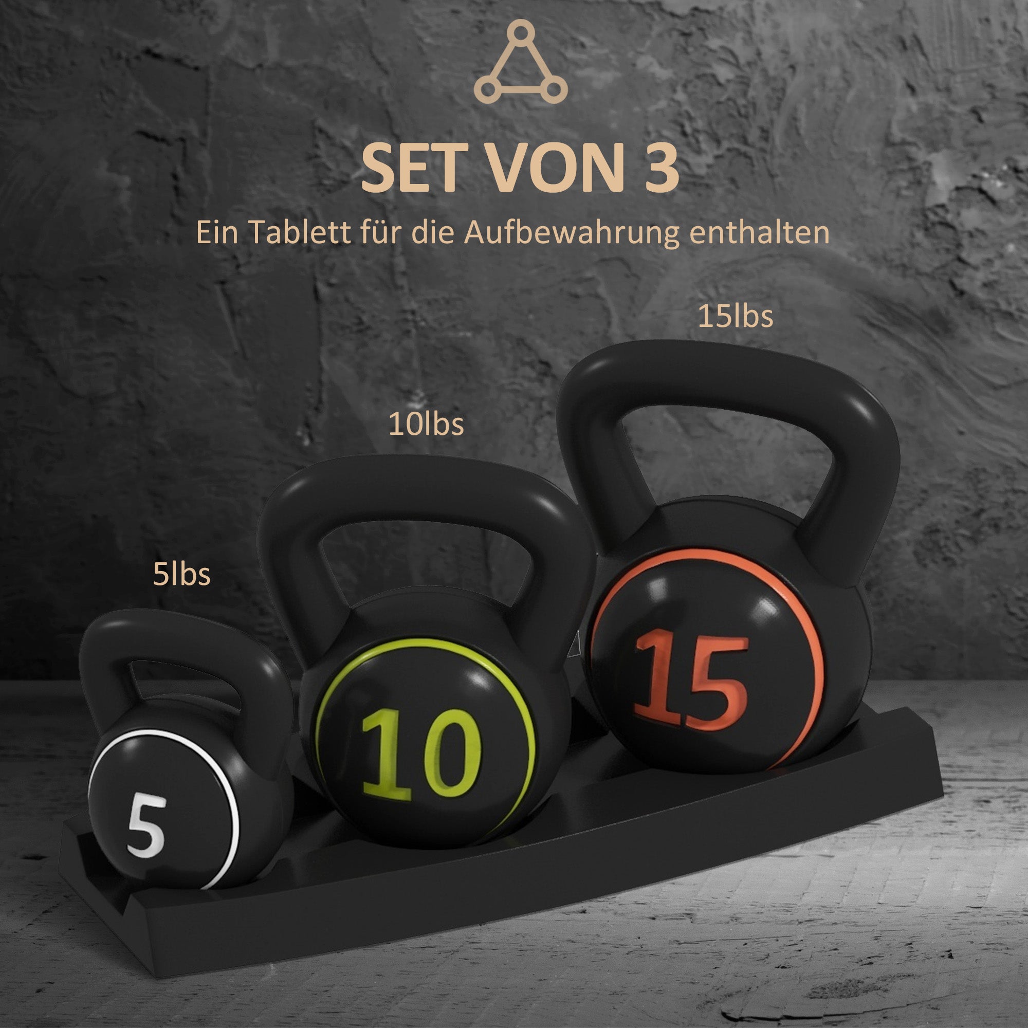 SPORTNOW Kettlebell Set, 3 Kugelhanteln 2,2kg/4,5kg/6,8kg, Kunststoffhülle, Schwarz