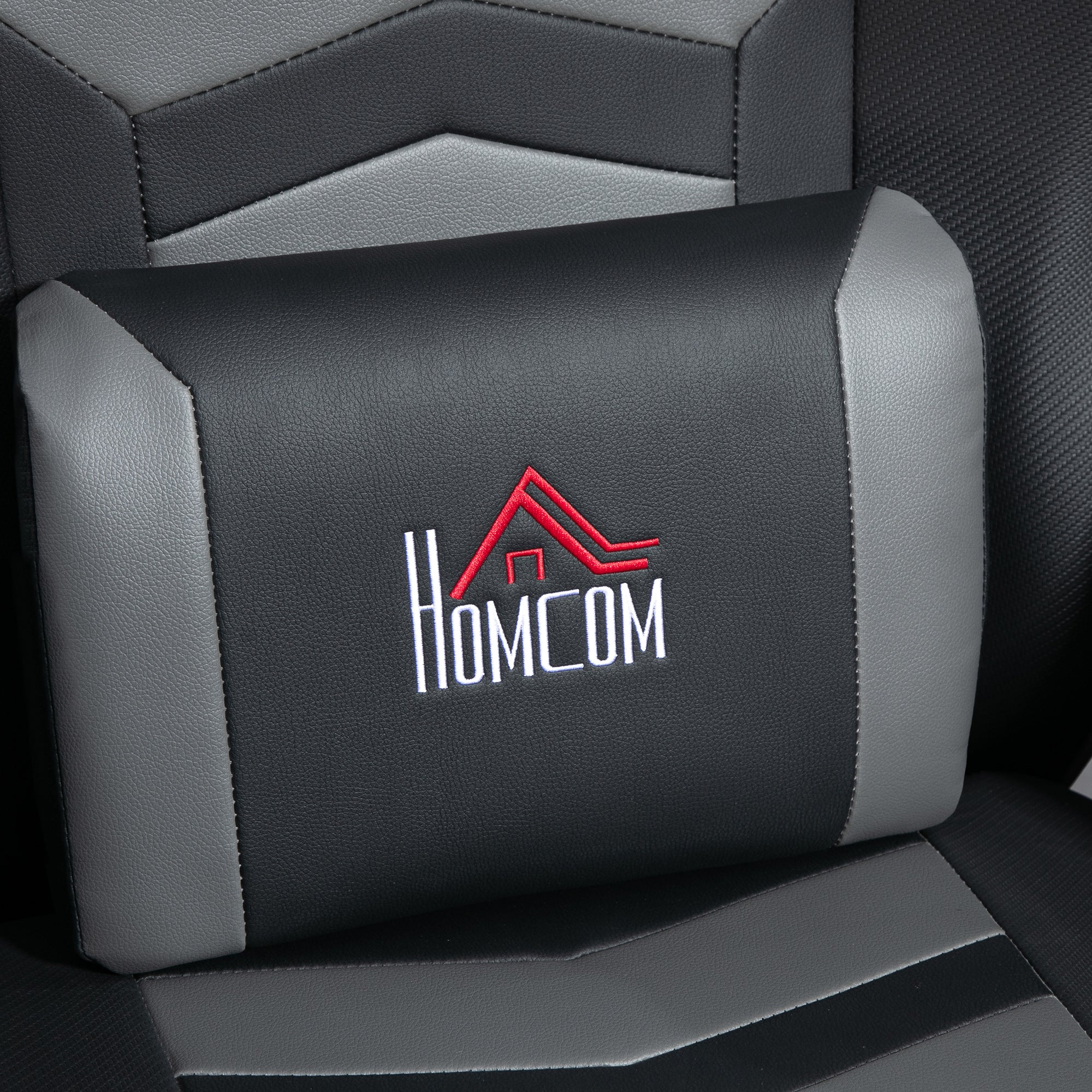 HOMCOM Gamingsessel, Massagefunktion, neigbare Lehne, Fußstütze, bis 120 kg, Stahlrahmen, Kunstleder, Grau