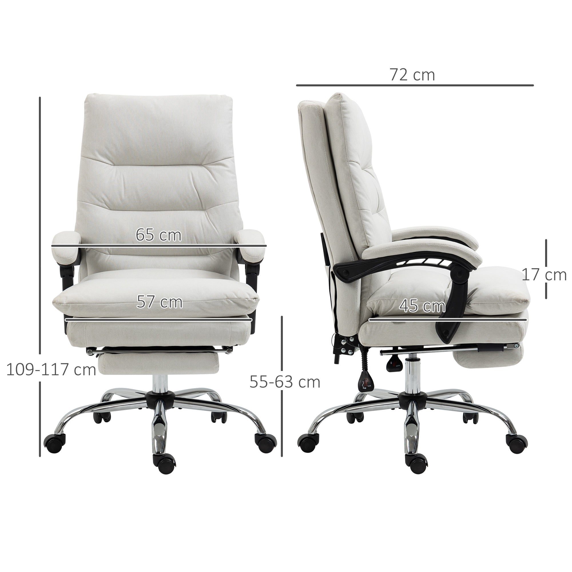 Vinsetto Bürostuhl mit Massagefunktion, beheizbar, neigbar, Kunstleder, 65x72x109-117cm, Cremeweiß