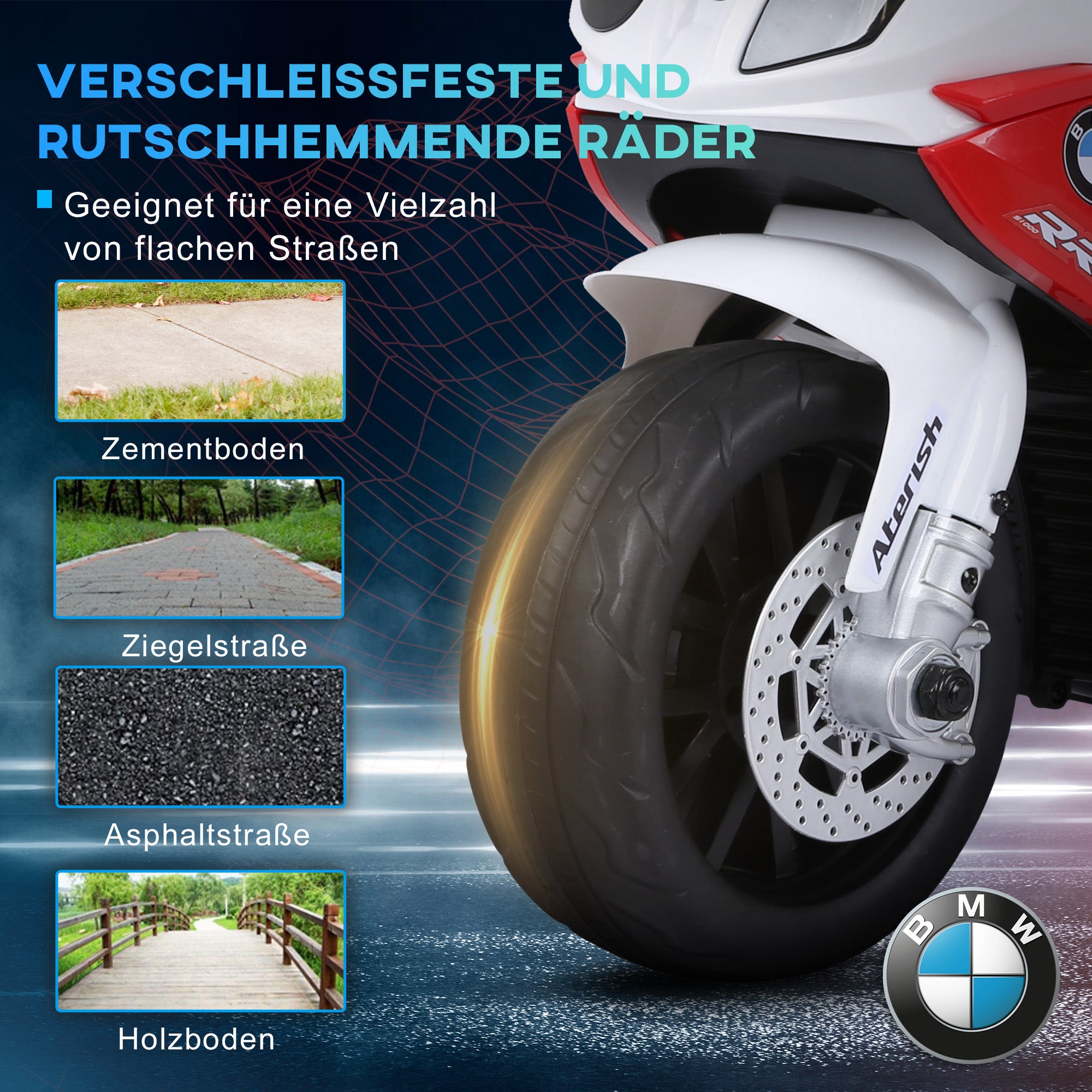 HOMCOM Elektro Kindermotorrad BMW S1000RR Elektromotorrad mit Musik, Scheinwerfer, Kinder Elektro Motorrad für Kinder von 18-36 Monaten Rot