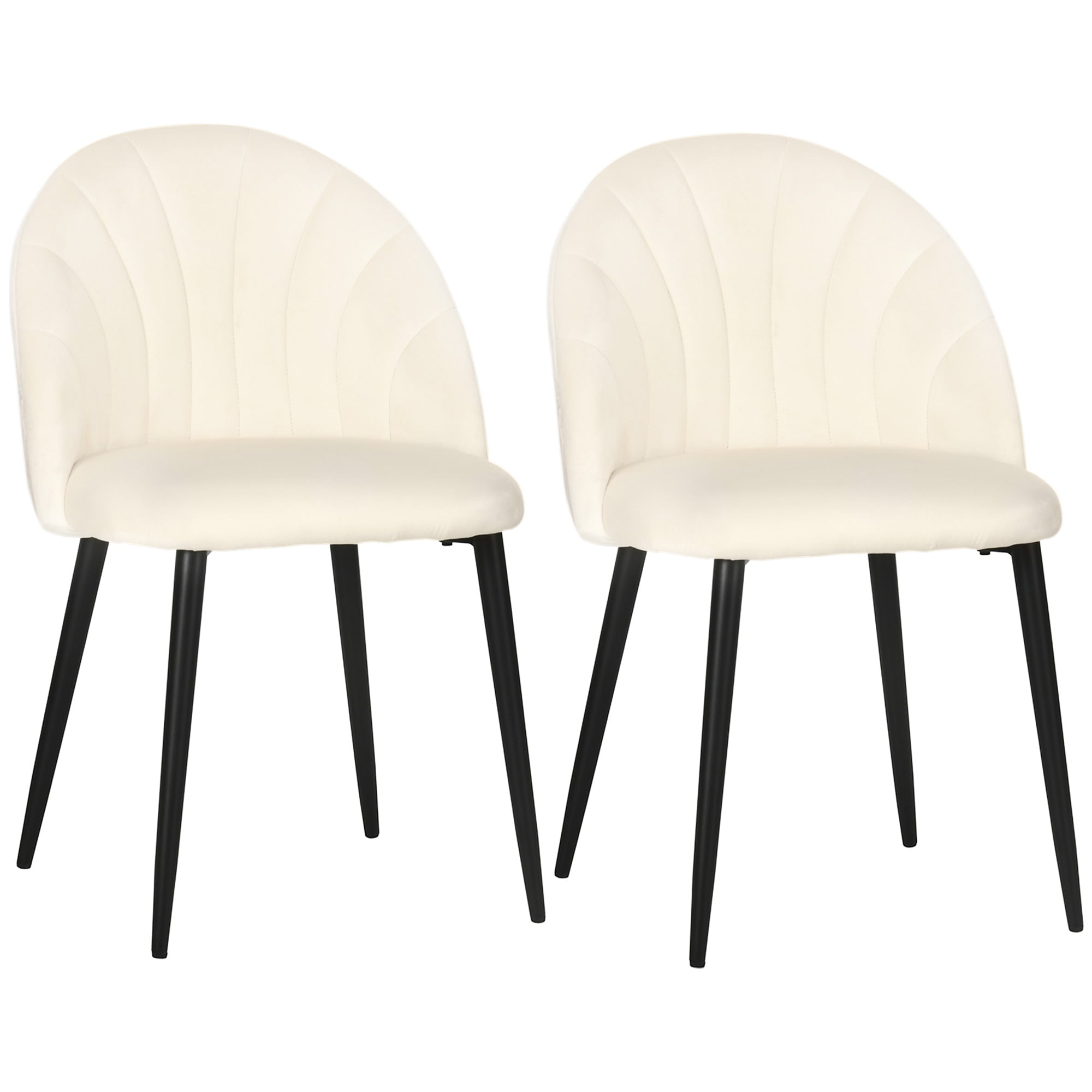 HOMCOM 2er-Set Esszimmerstühle im Skandi-Design, Küchenstühle, Samptoptik, Creme + Schwarz