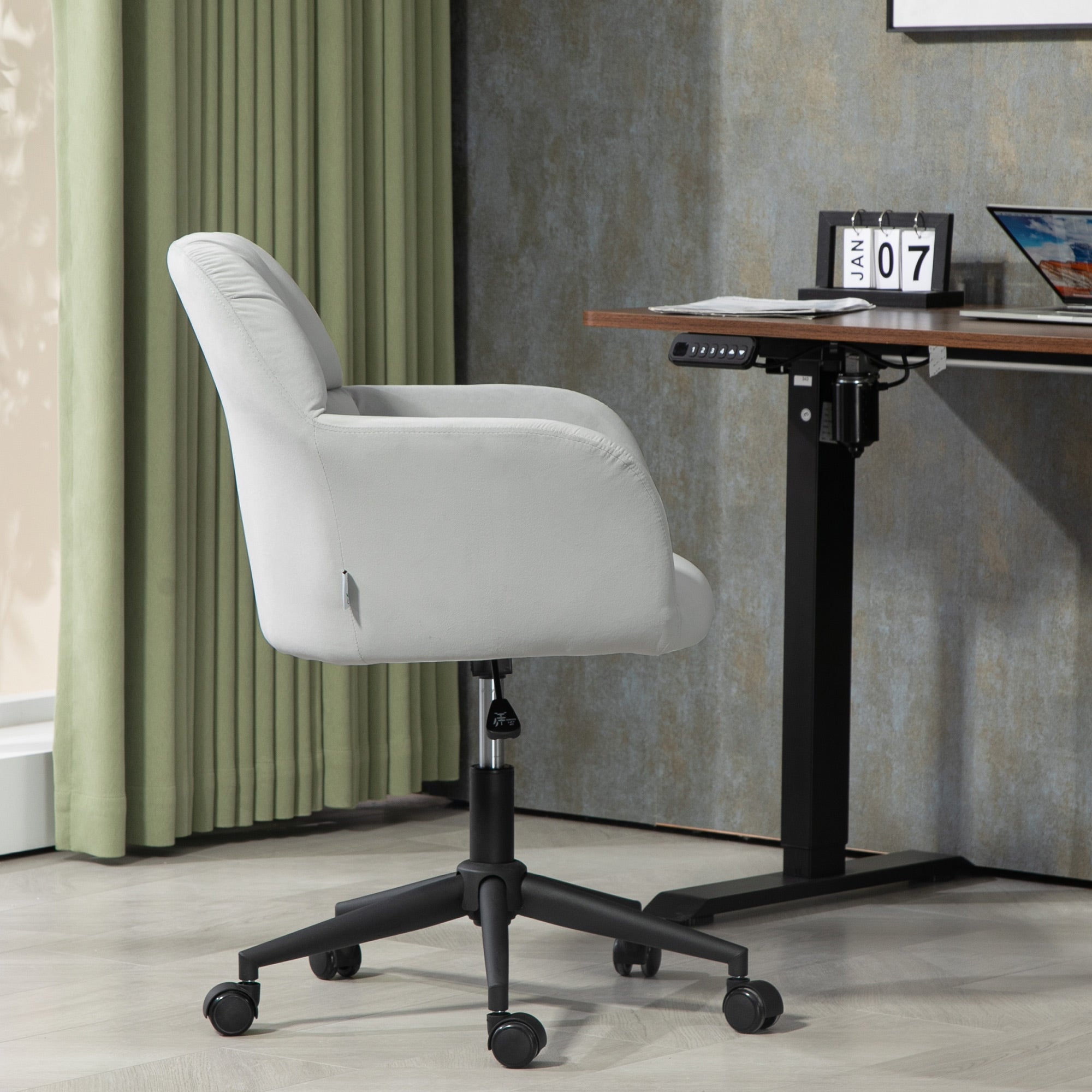 Vinsetto Bürostuhl, ergonomisch, höhenverstellbar, drehbar, Samtoptik, bis 120 kg, Hellgrau