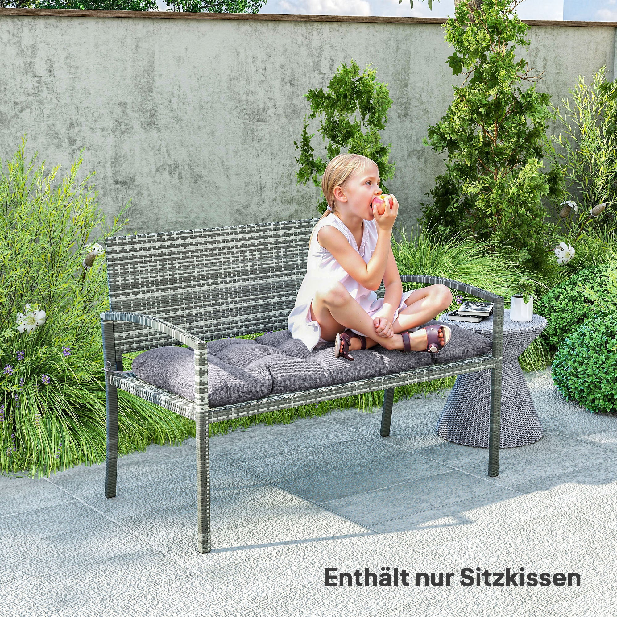 Outsunny Bankauflage 105 x 46 x 12,5 cm Bankkissen mit Bändern, Outdoor Sitzkissen für Gartenmöbel, Sitzbank, Grau